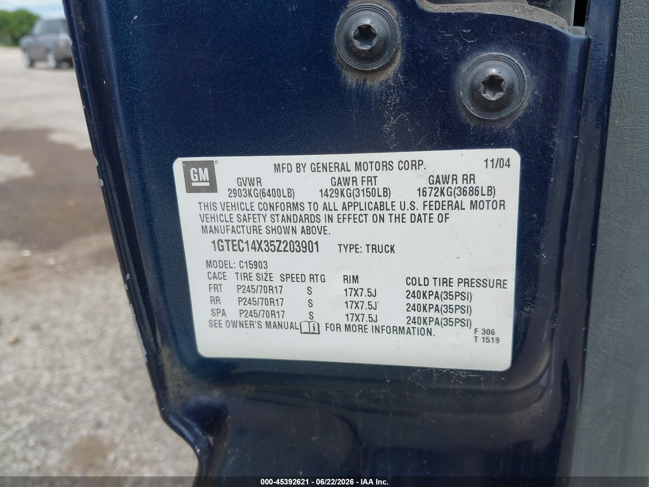 2005 Gmc Sierra 1500 Work Truck Dark Blue vin: 1GTEC14X35Z203901