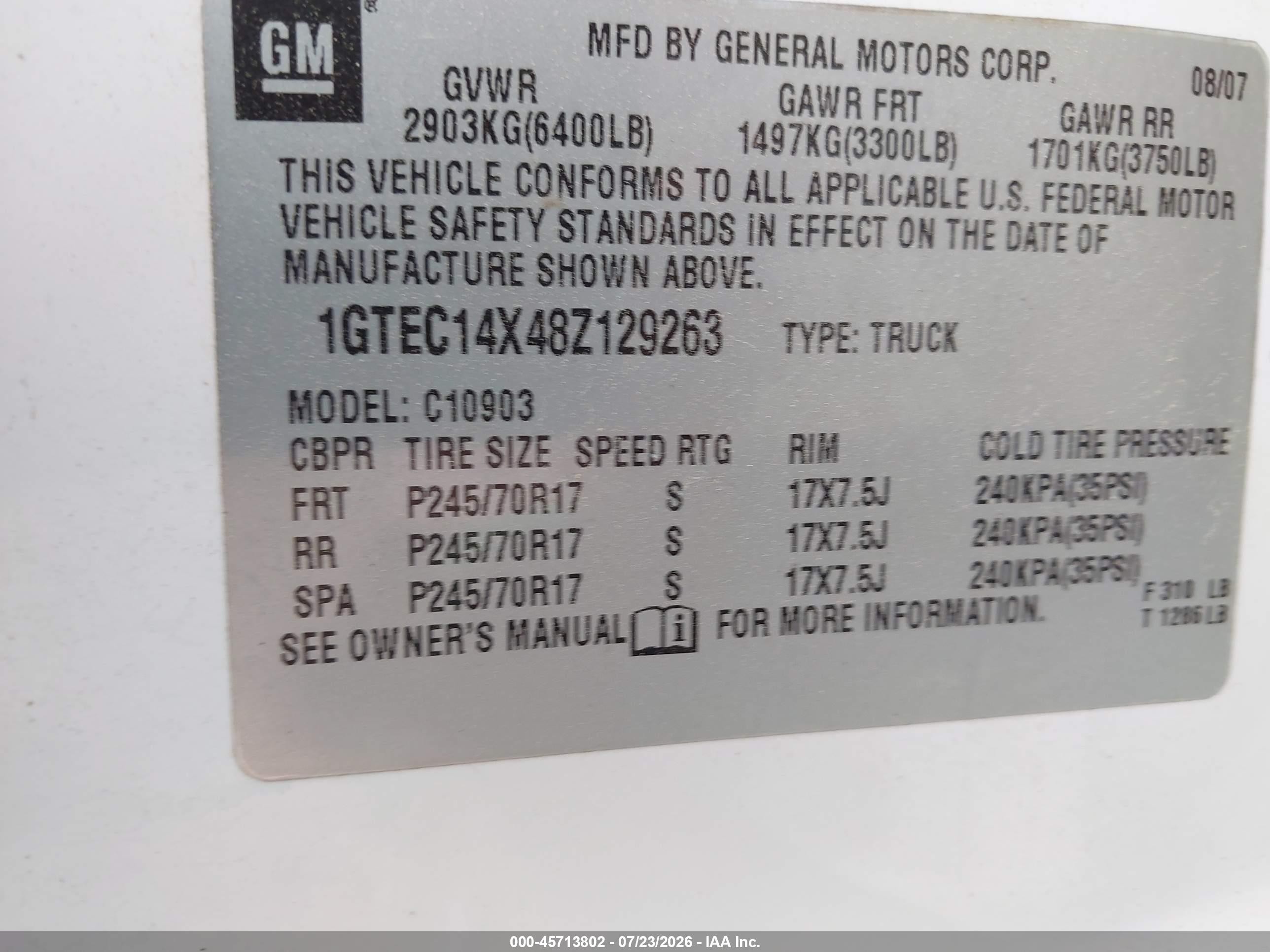 2008 Gmc Sierra 1500 Work Truck White vin: 1GTEC14X48Z129263