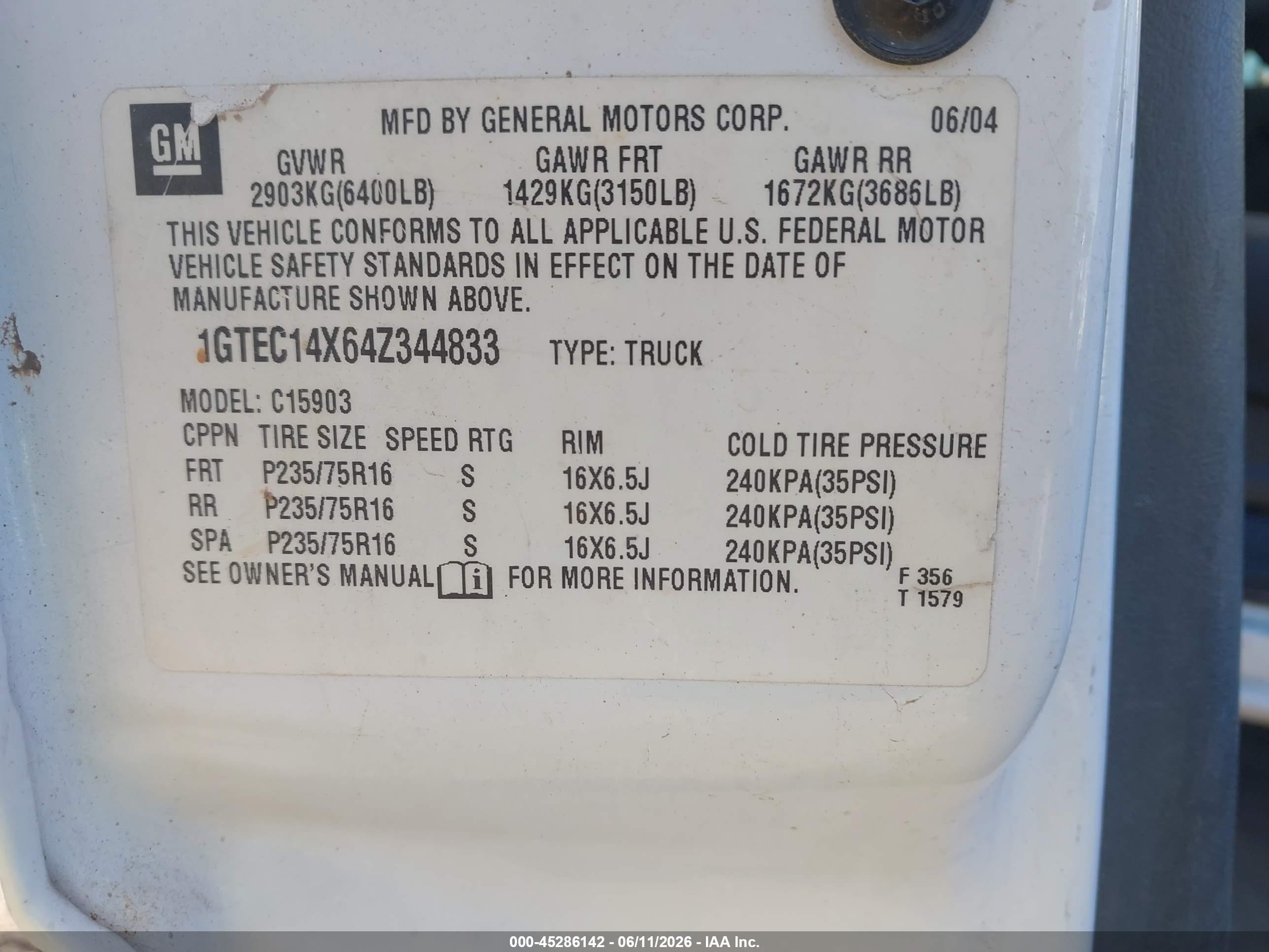 2004 Gmc Sierra 1500 Work Truck White vin: 1GTEC14X64Z344833