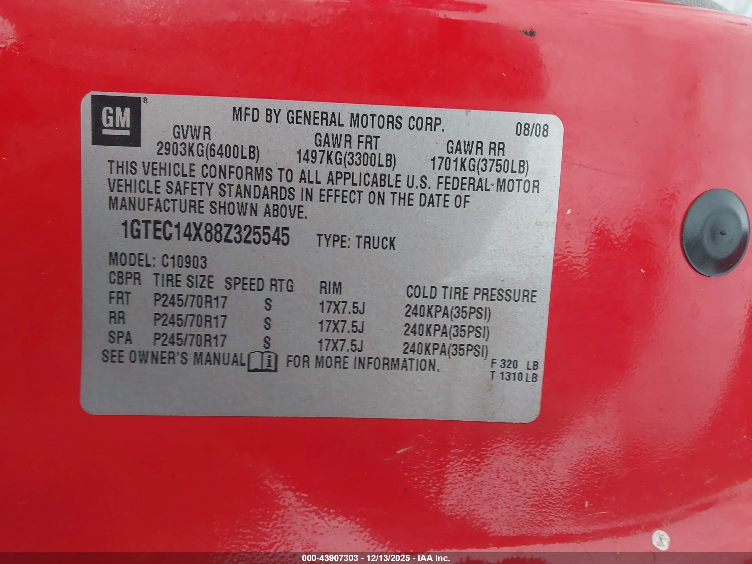 2008 Gmc Sierra 1500 Work Truck Red vin: 1GTEC14X88Z325545