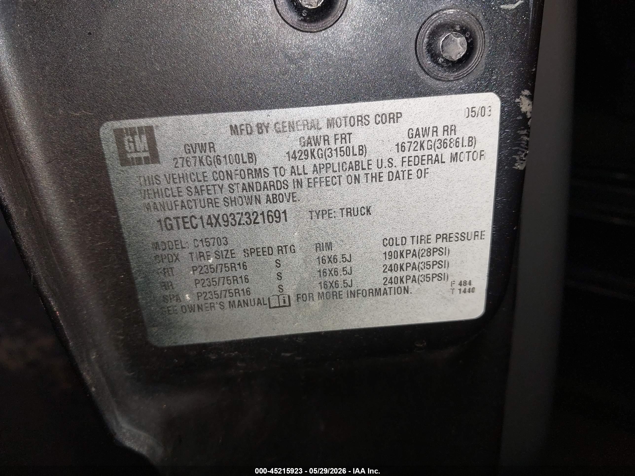 2003 Gmc Sierra 1500   Black vin: 1GTEC14X93Z321691