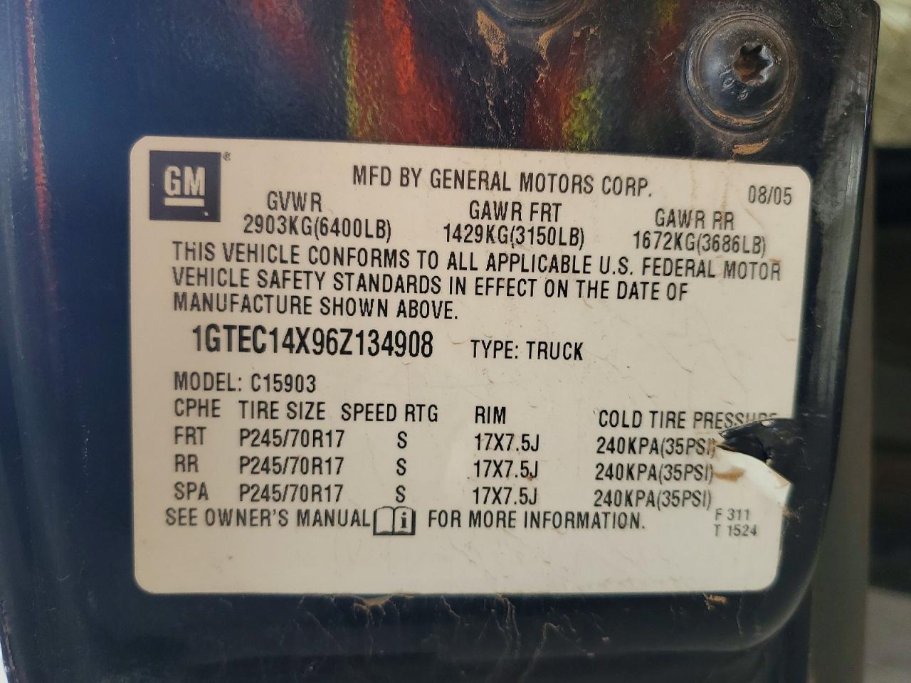 2006 Gmc New Sierra C1500 Blue vin: 1GTEC14X96Z134908