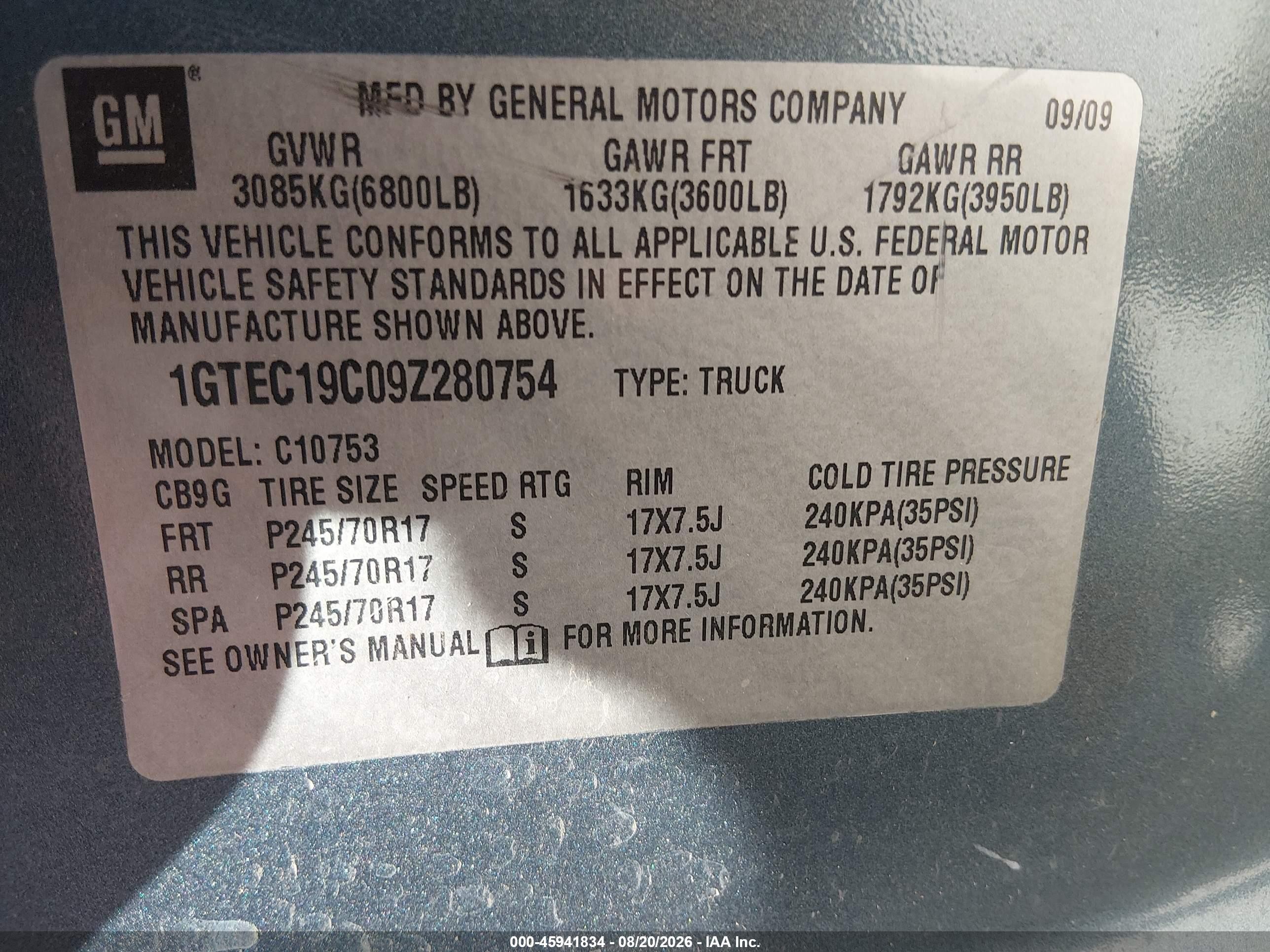2009 Gmc Sierra 1500 Sl Blue vin: 1GTEC19C09Z280754
