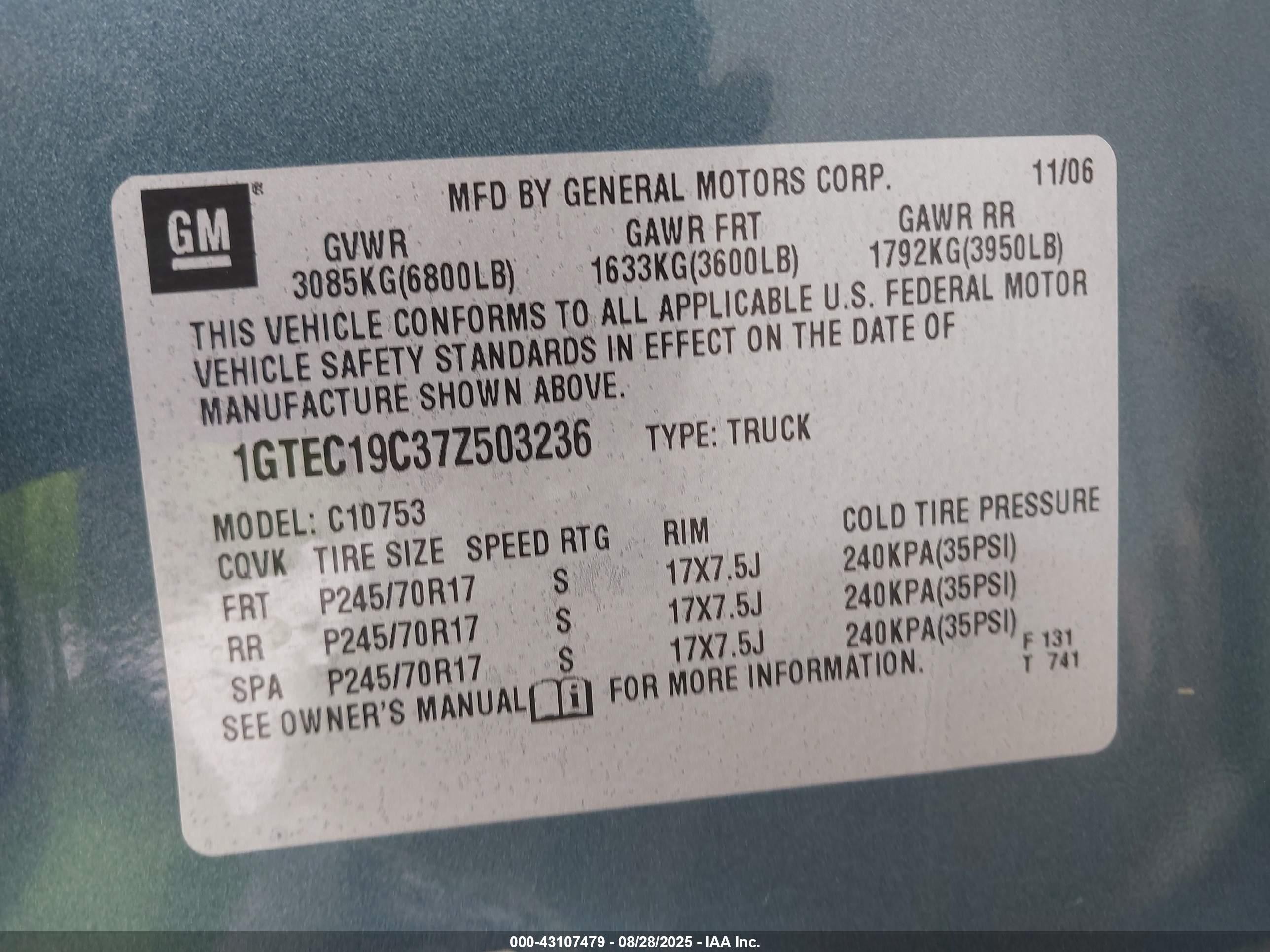 2007 Gmc Sierra 1500 Sle1 Синий vin: 1GTEC19C37Z503236