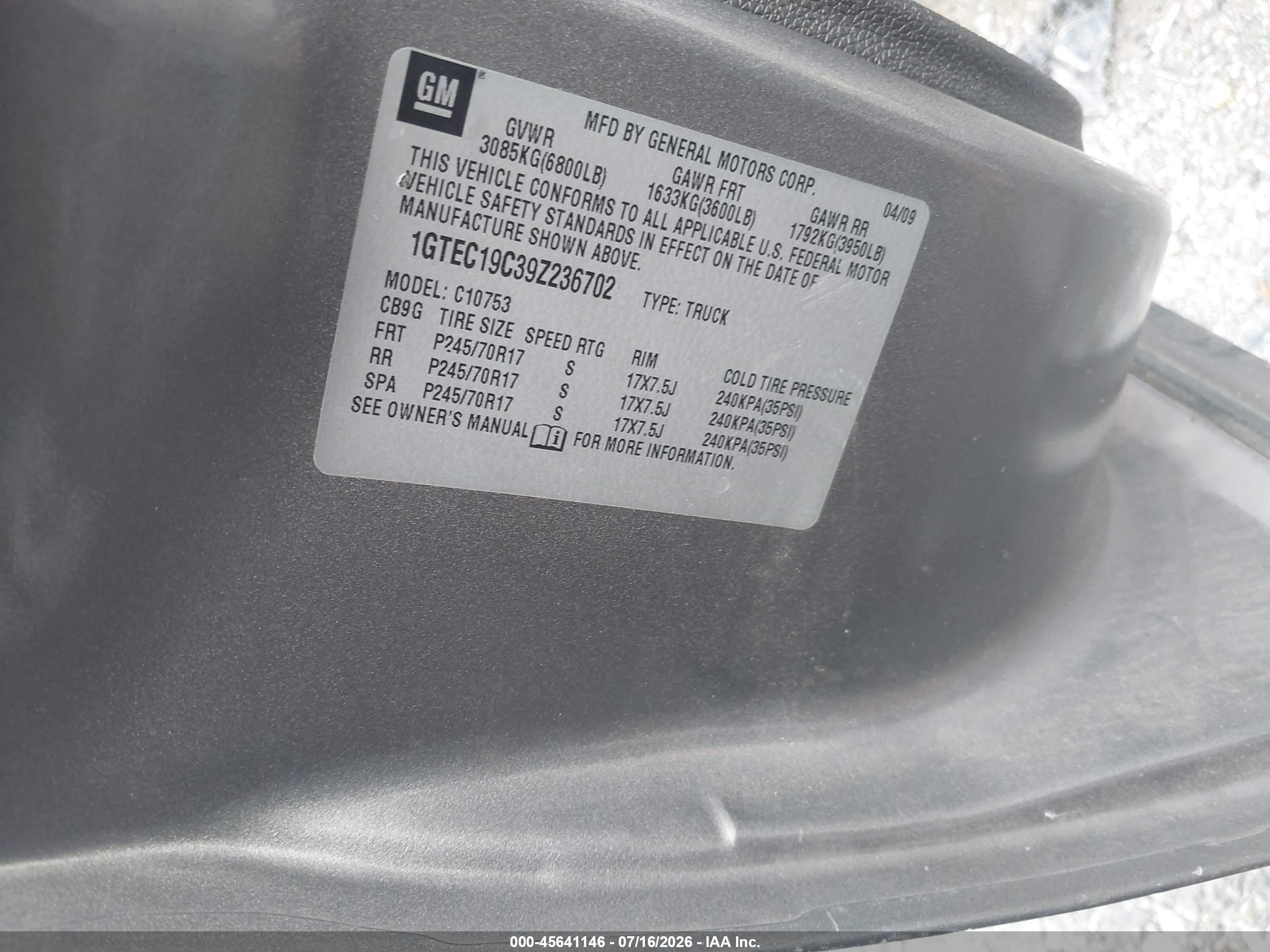 2009 Gmc Sierra 1500 Sl Серый vin: 1GTEC19C39Z236702