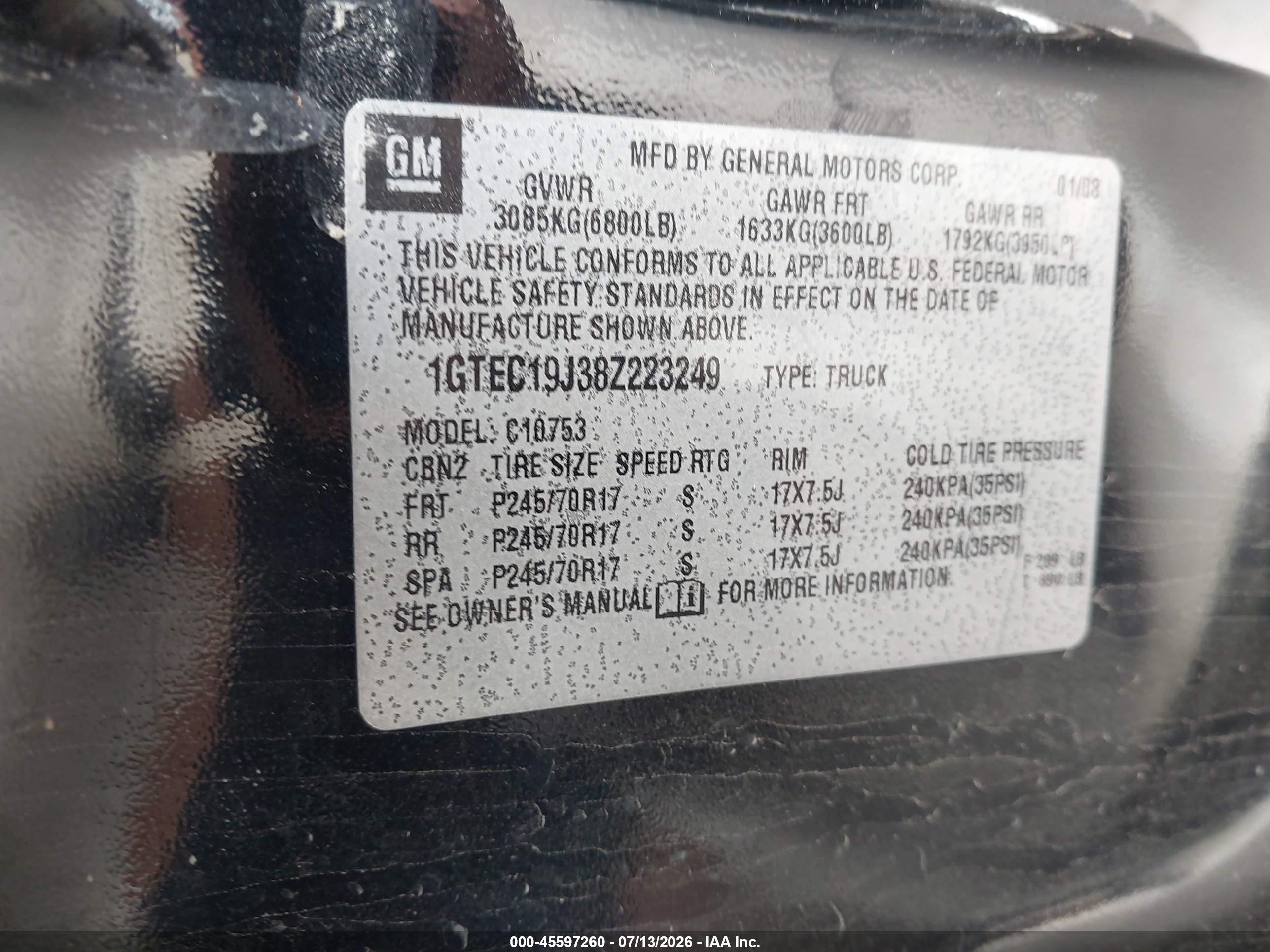 2008 Gmc Sierra 1500 Slt Black vin: 1GTEC19J38Z223249