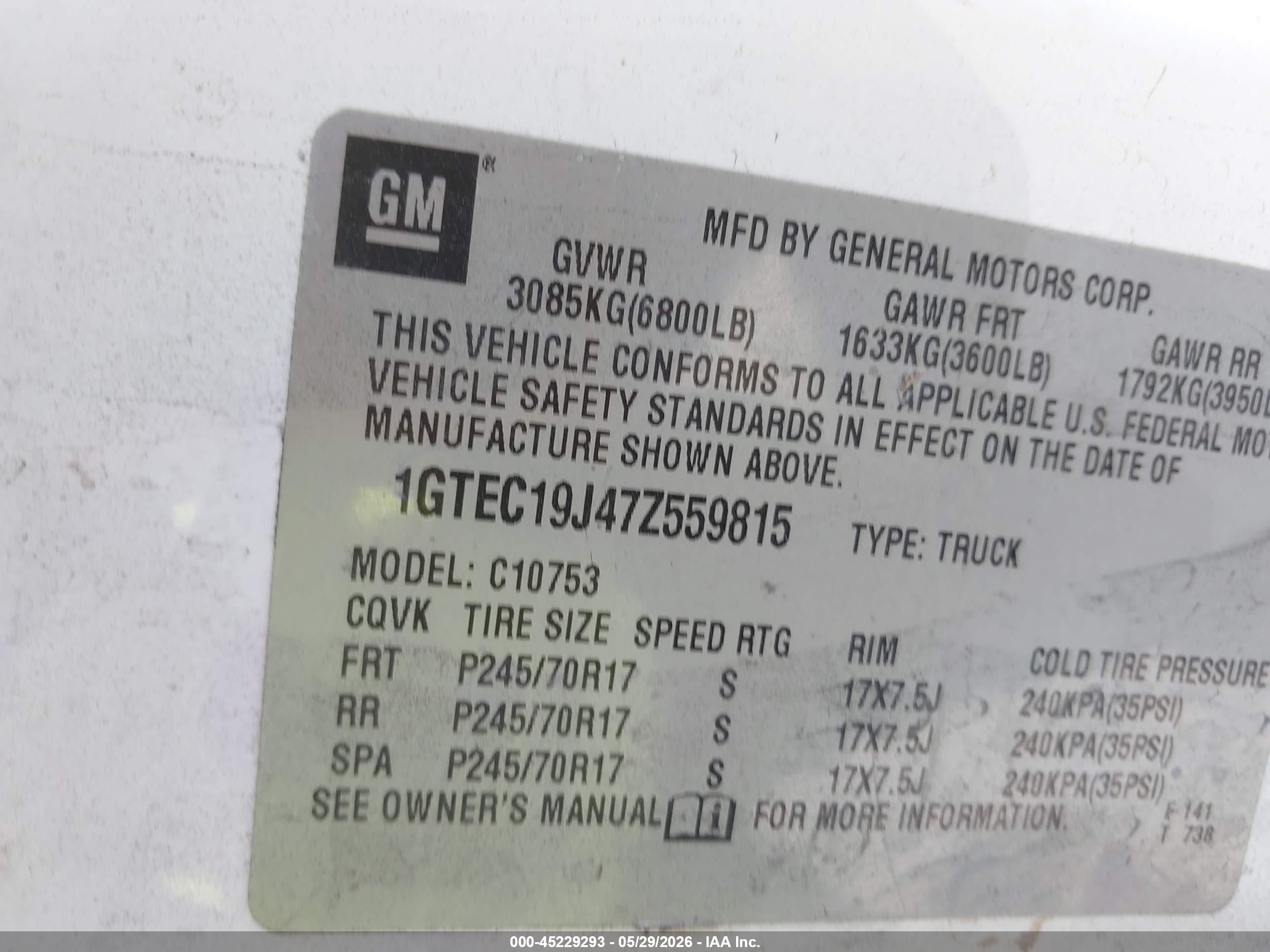 2007 Gmc Sierra 1500 Sle1 White vin: 1GTEC19J47Z559815