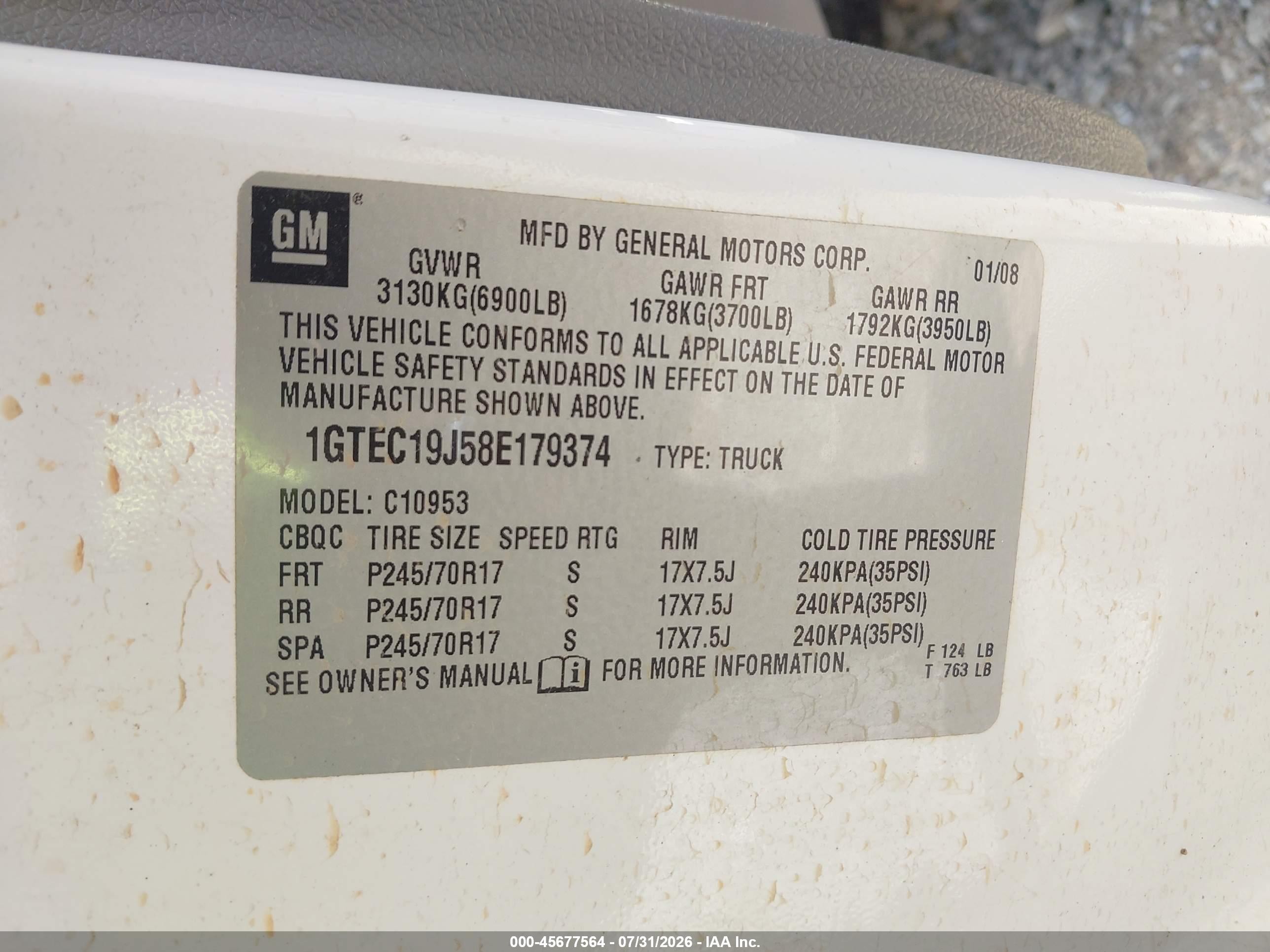 2008 Gmc Sierra 1500 Work Truck White vin: 1GTEC19J58E179374