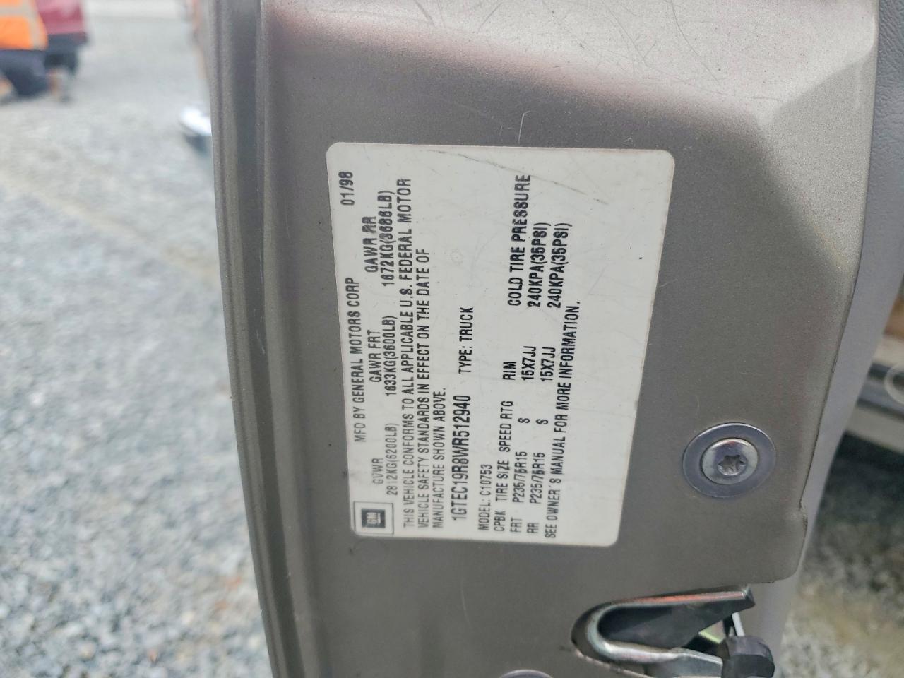 1998 Gmc Sierra C1500 Gray vin: 1GTEC19R8WR512940