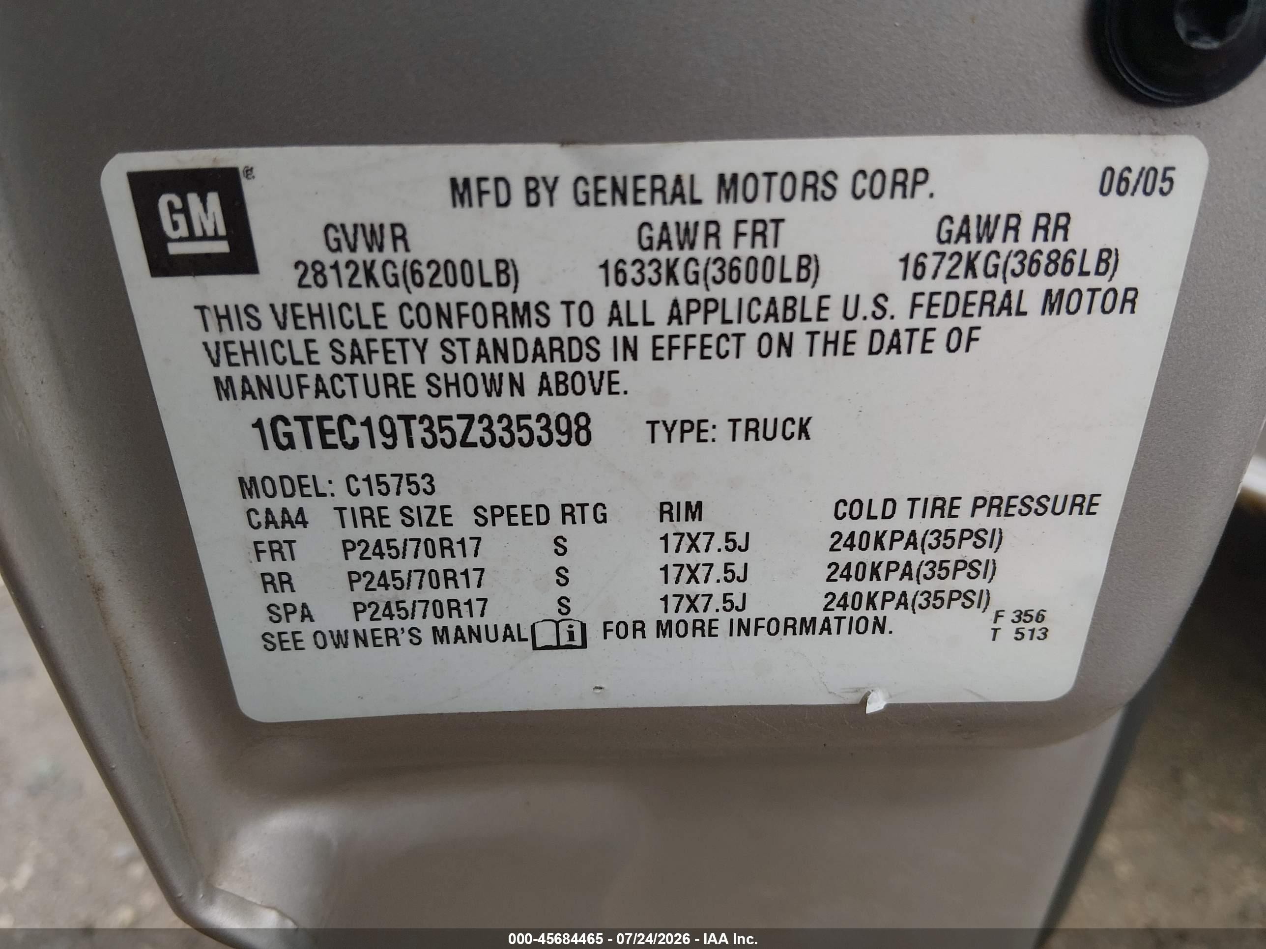 2005 Gmc Sierra 1500 Sle Серый vin: 1GTEC19T35Z335398