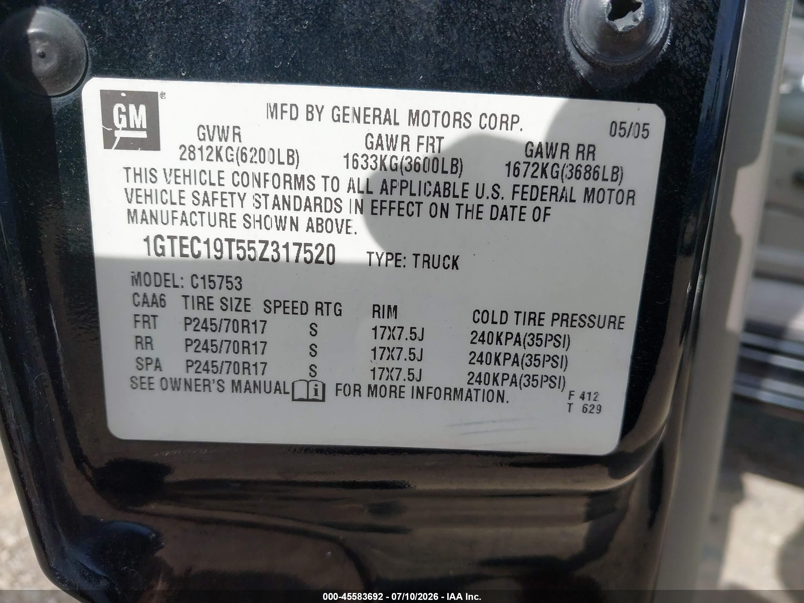 2005 Gmc Sierra 1500 Slt Black vin: 1GTEC19T55Z317520