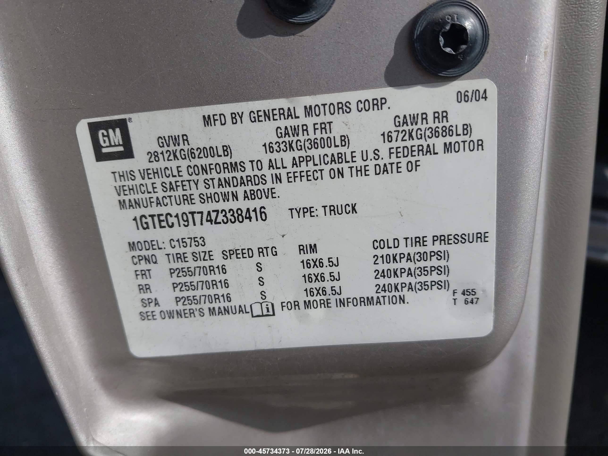 2004 Gmc Sierra 1500 Sle Silver vin: 1GTEC19T74Z338416