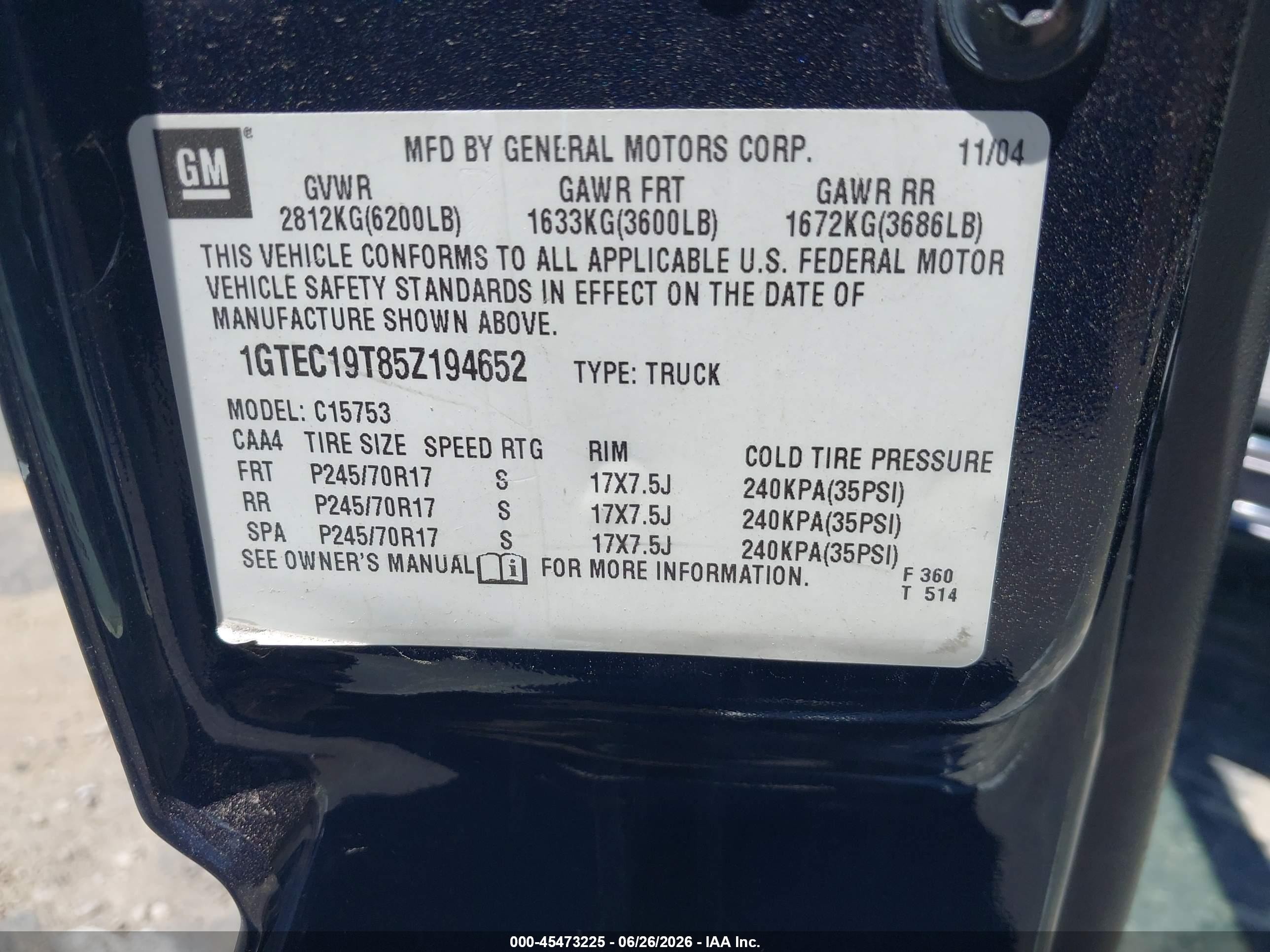 2005 Gmc Sierra 1500 Sle Blue vin: 1GTEC19T85Z194652