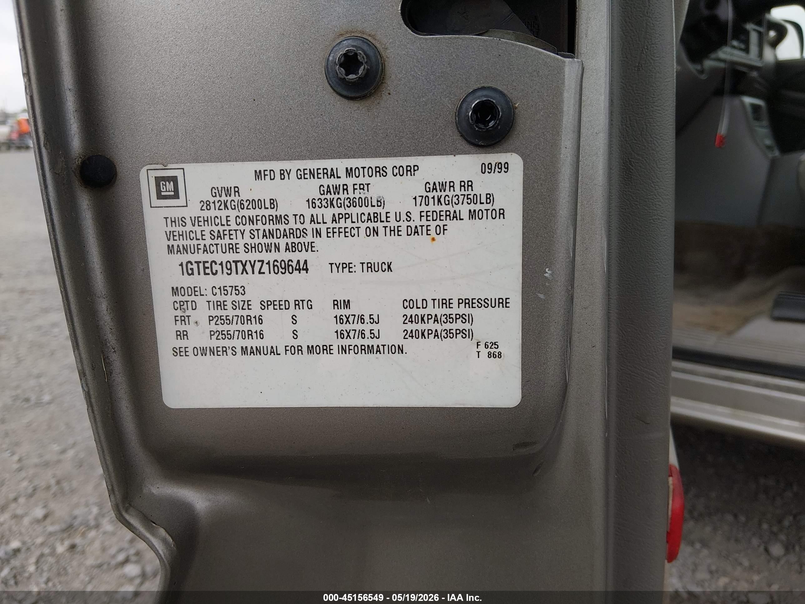 2000 Gmc Sierra 1500 Sle Tan vin: 1GTEC19TXYZ169644