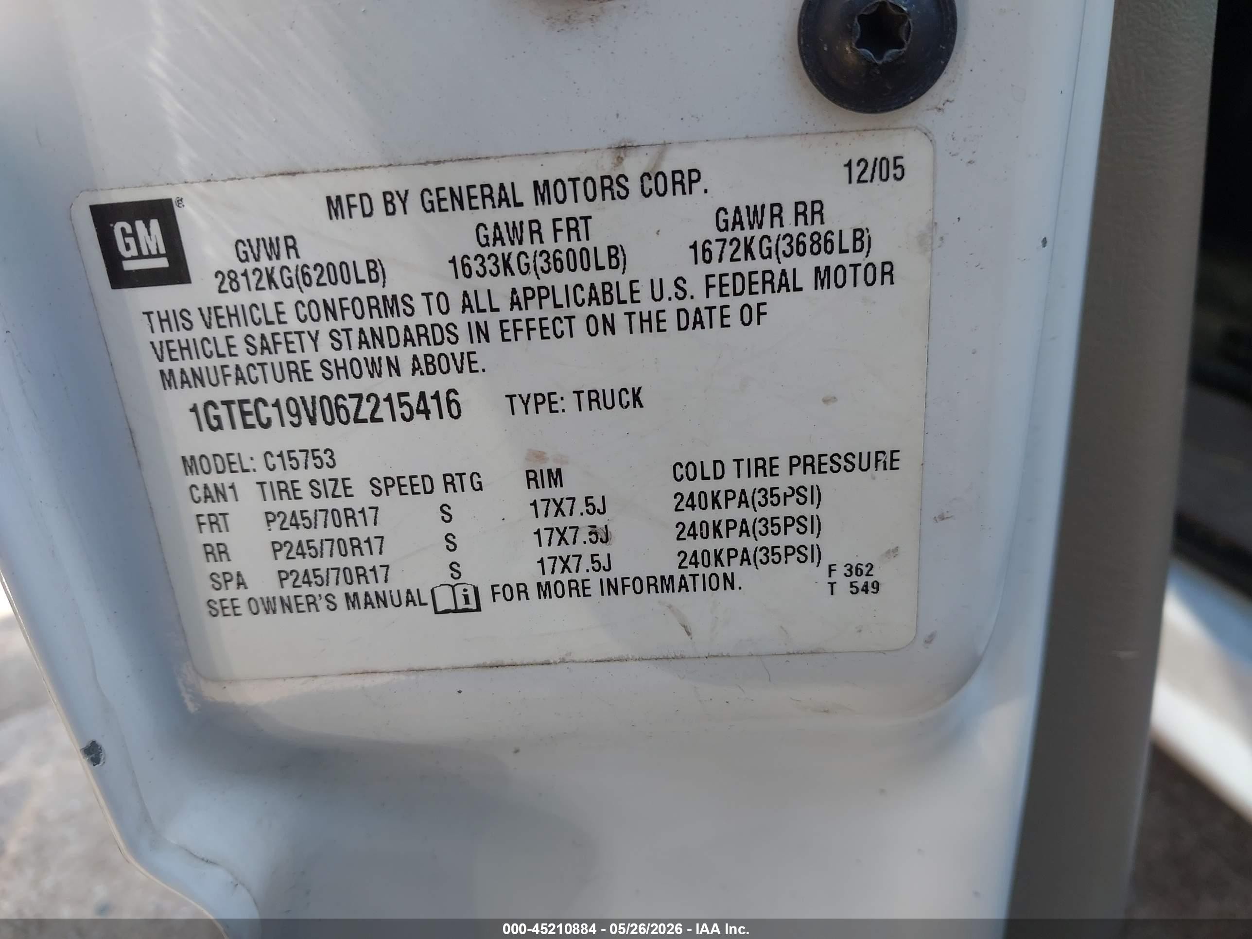 2006 Gmc Sierra 1500 Work Truck White vin: 1GTEC19V06Z215416