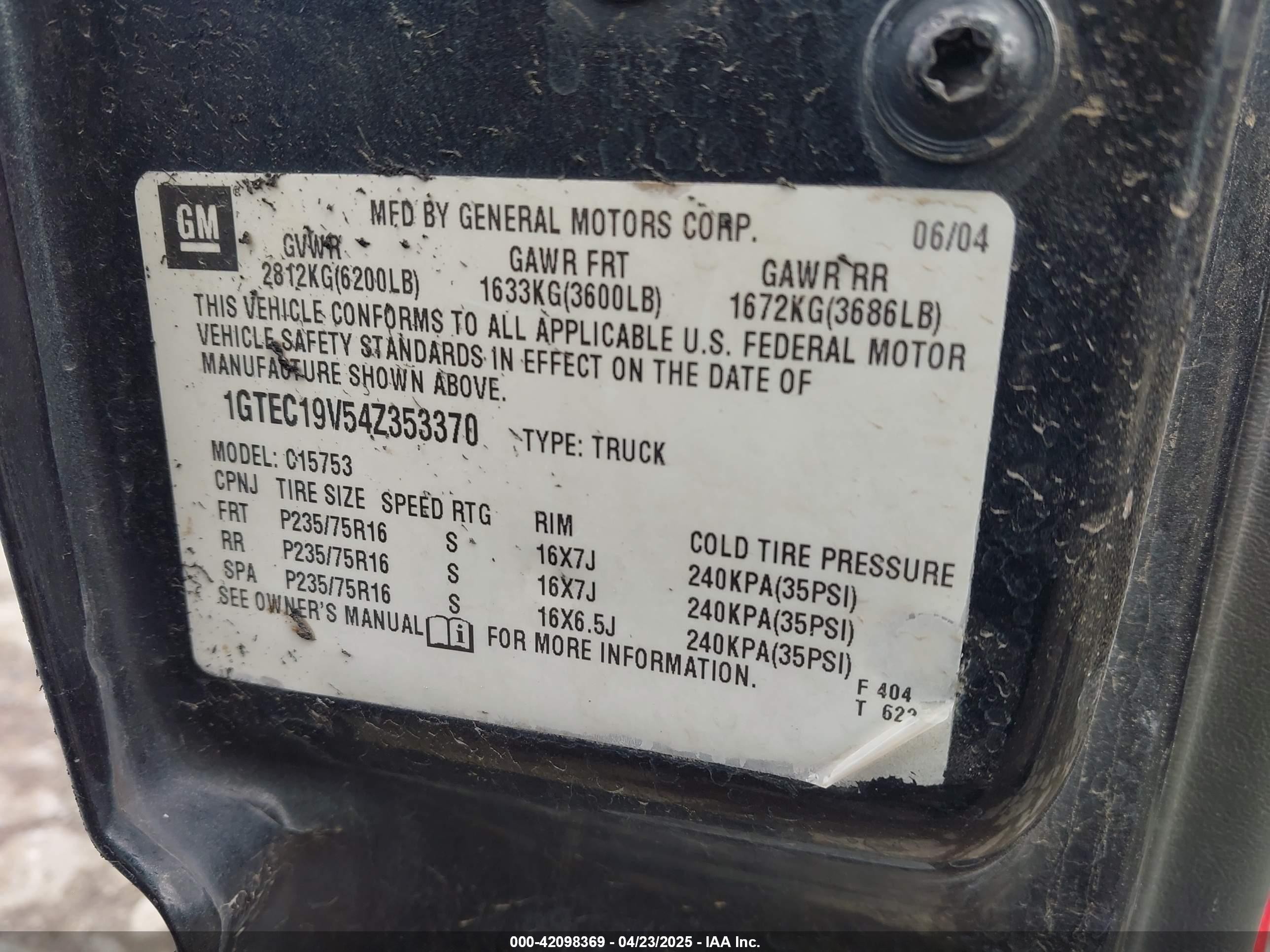 2004 Gmc Sierra 1500 Sle Gray vin: 1GTEC19V54Z353370