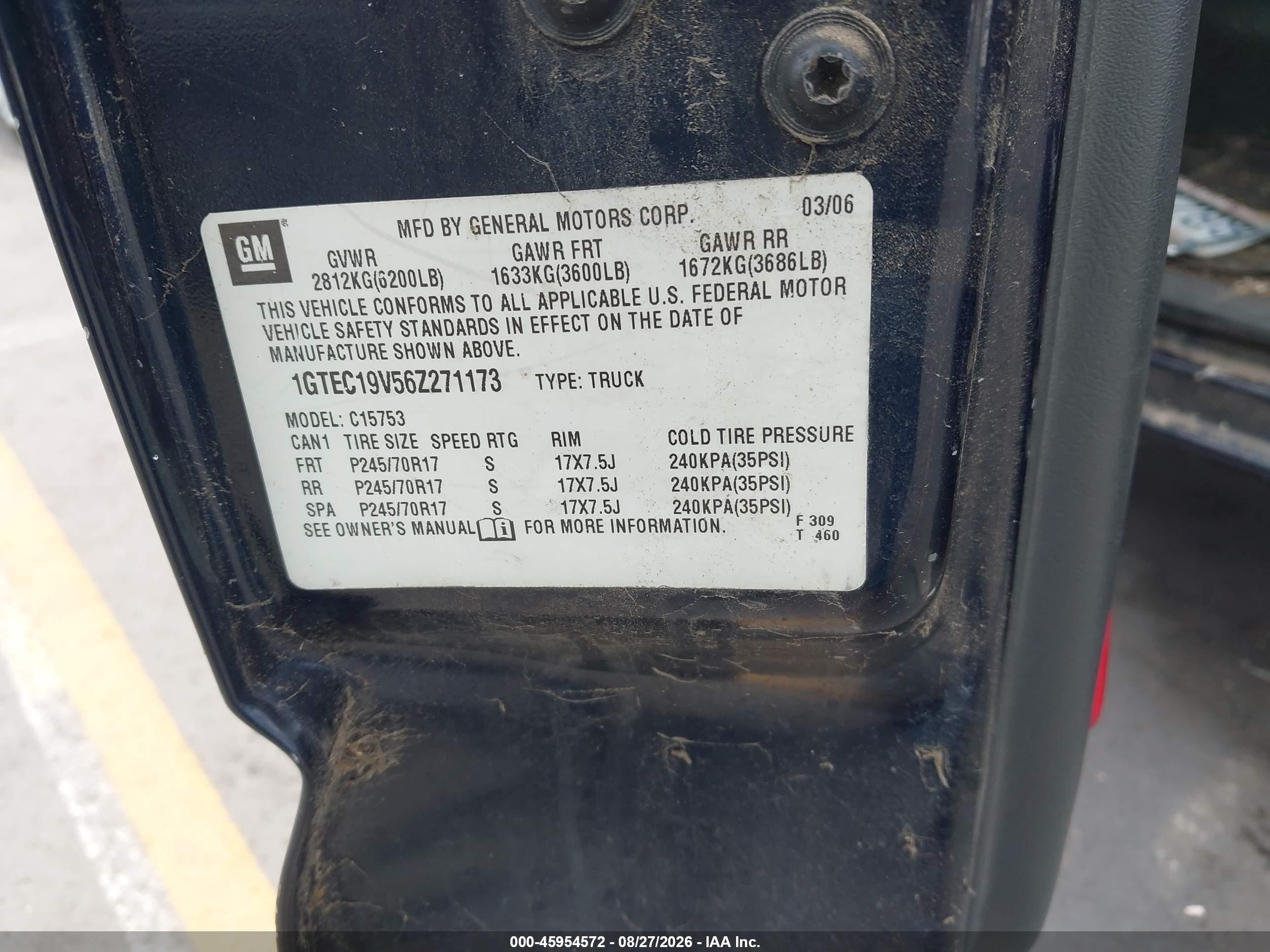 2006 Gmc Sierra 1500 Sle1 Blue vin: 1GTEC19V56Z271173