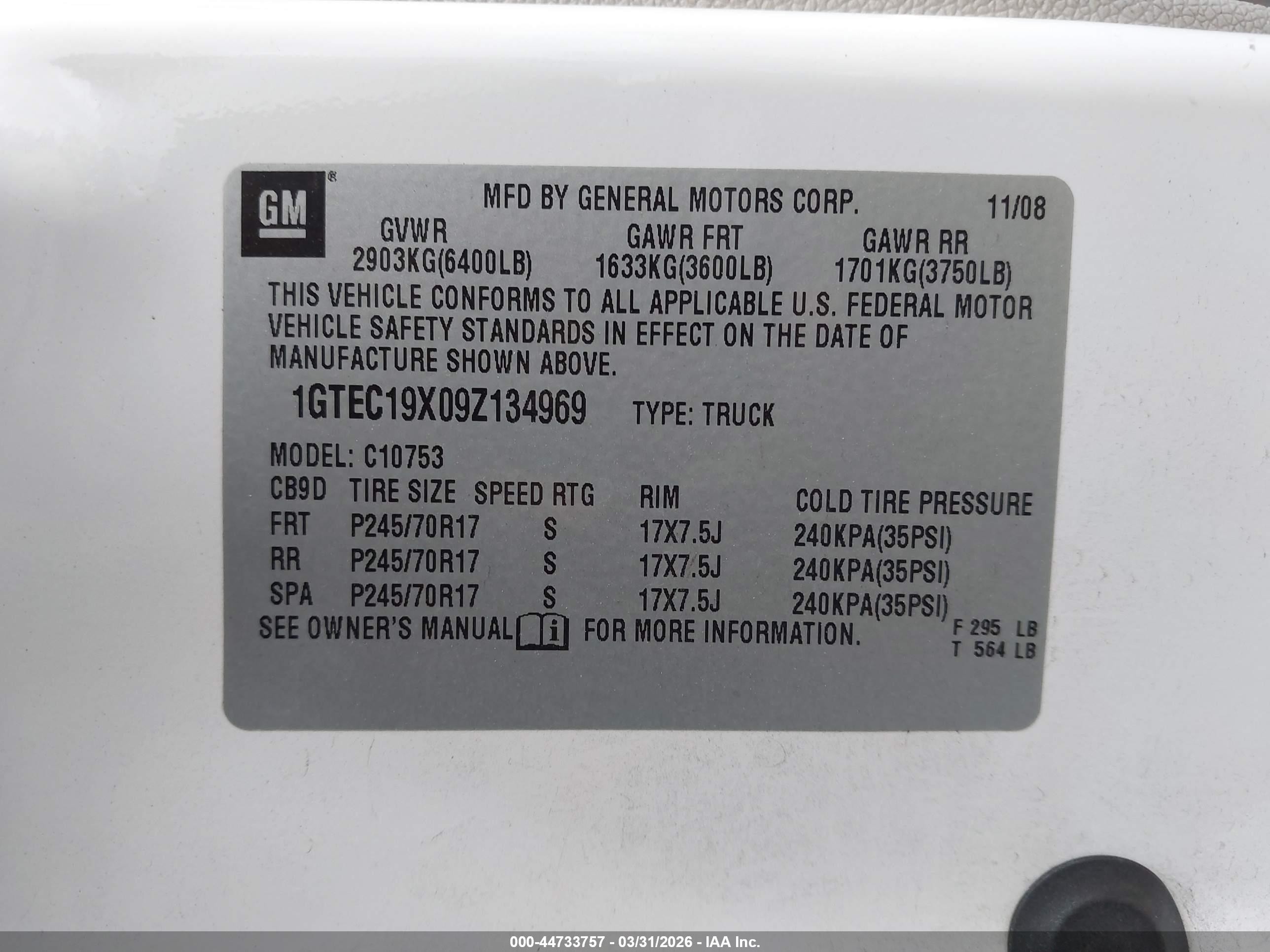2009 Gmc Sierra 1500 Work Truck White vin: 1GTEC19X09Z134969