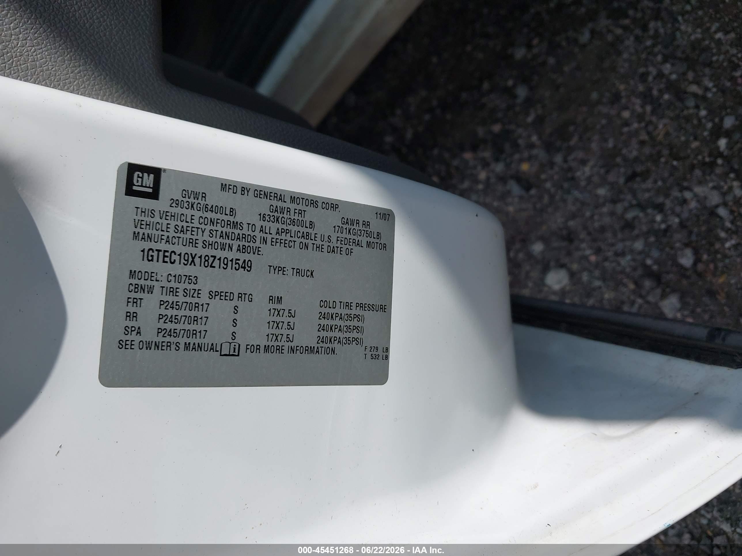 2008 Gmc Sierra 1500 Work Truck White vin: 1GTEC19X18Z191549