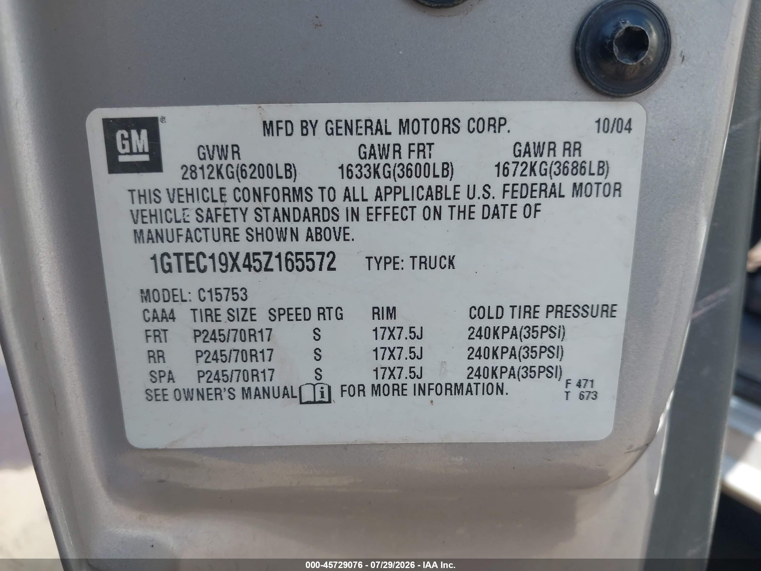 2005 Gmc Sierra 1500 Work Truck Gray vin: 1GTEC19X45Z165572