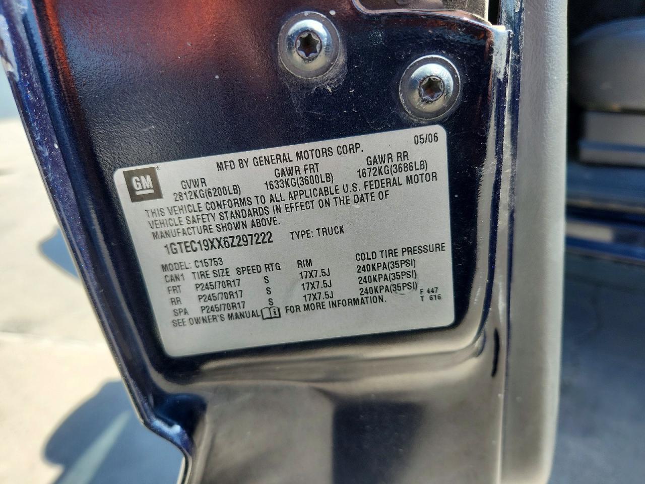 2006 Gmc New Sierra C1500 Blue vin: 1GTEC19XX6Z297222