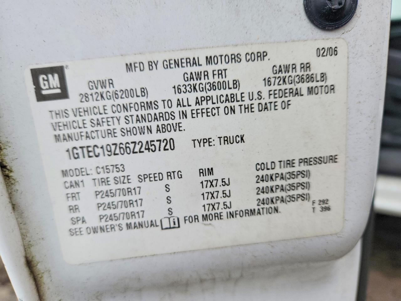 2006 Gmc New Sierra C1500 White vin: 1GTEC19Z66Z245720