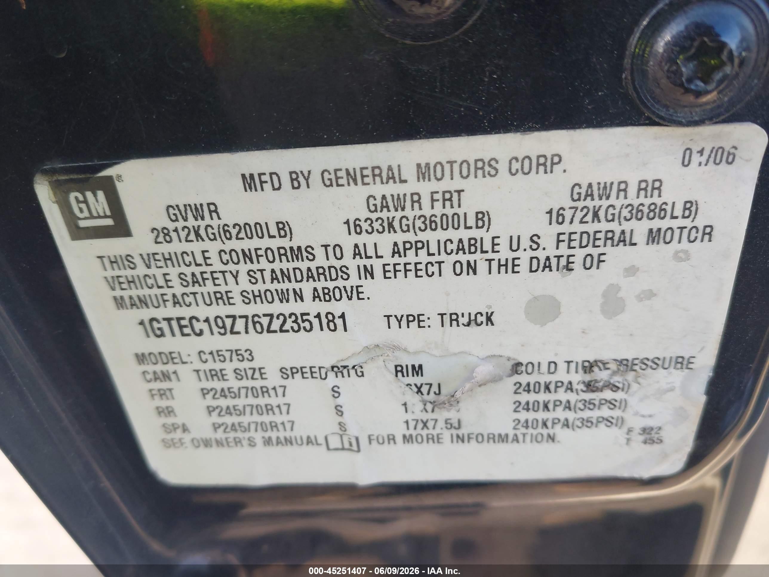 2006 Gmc Sierra 1500 Sle1 Black vin: 1GTEC19Z76Z235181
