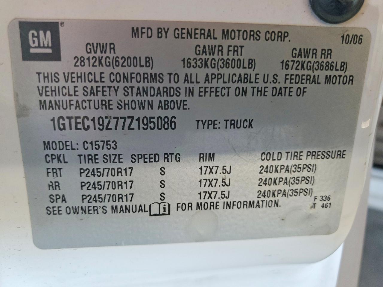 2007 Gmc New Sierra C1500 Classic Белый vin: 1GTEC19Z77Z195086
