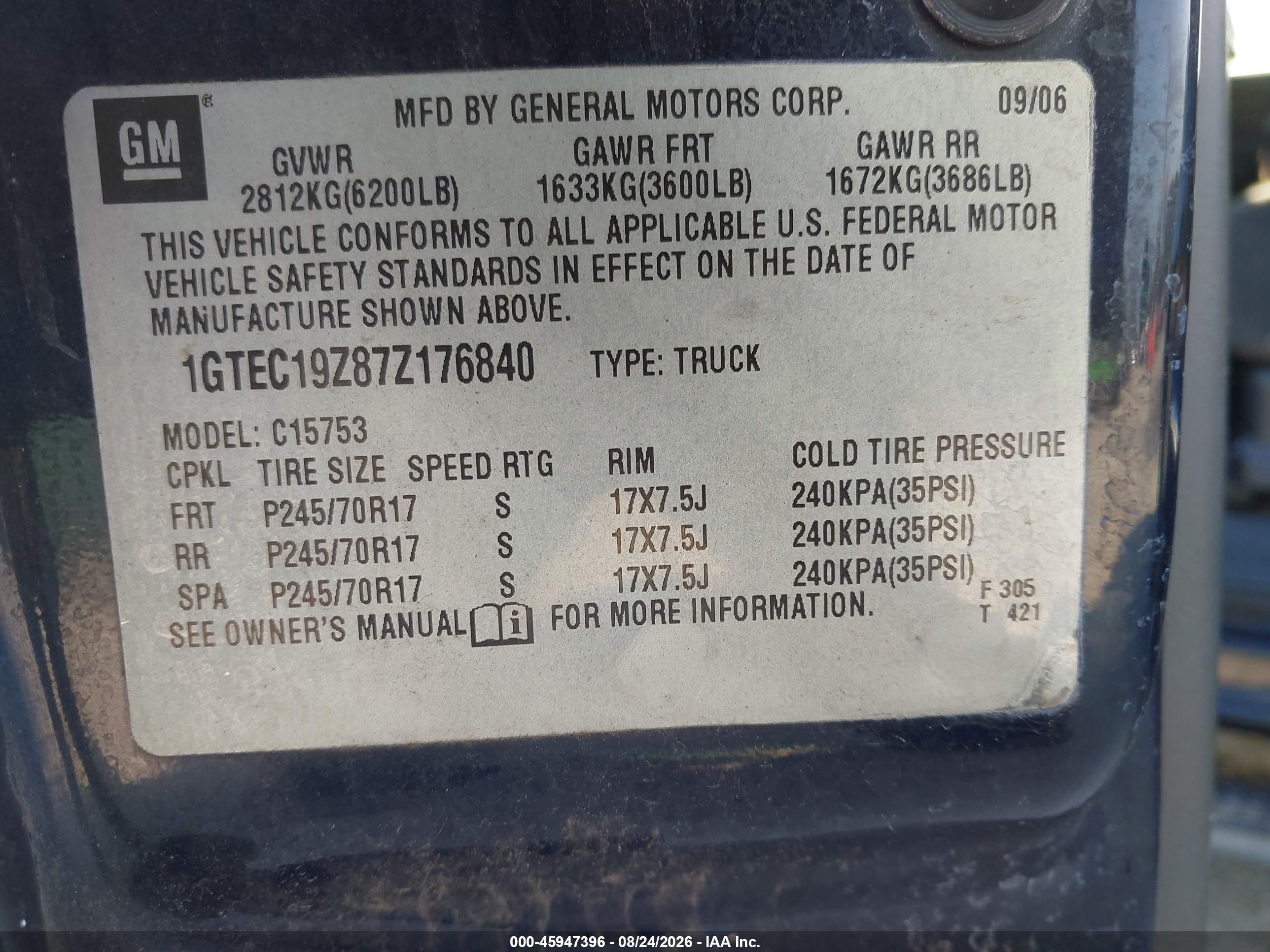 2007 Gmc Sierra 1500 Classic Sle1 Blue vin: 1GTEC19Z87Z176840