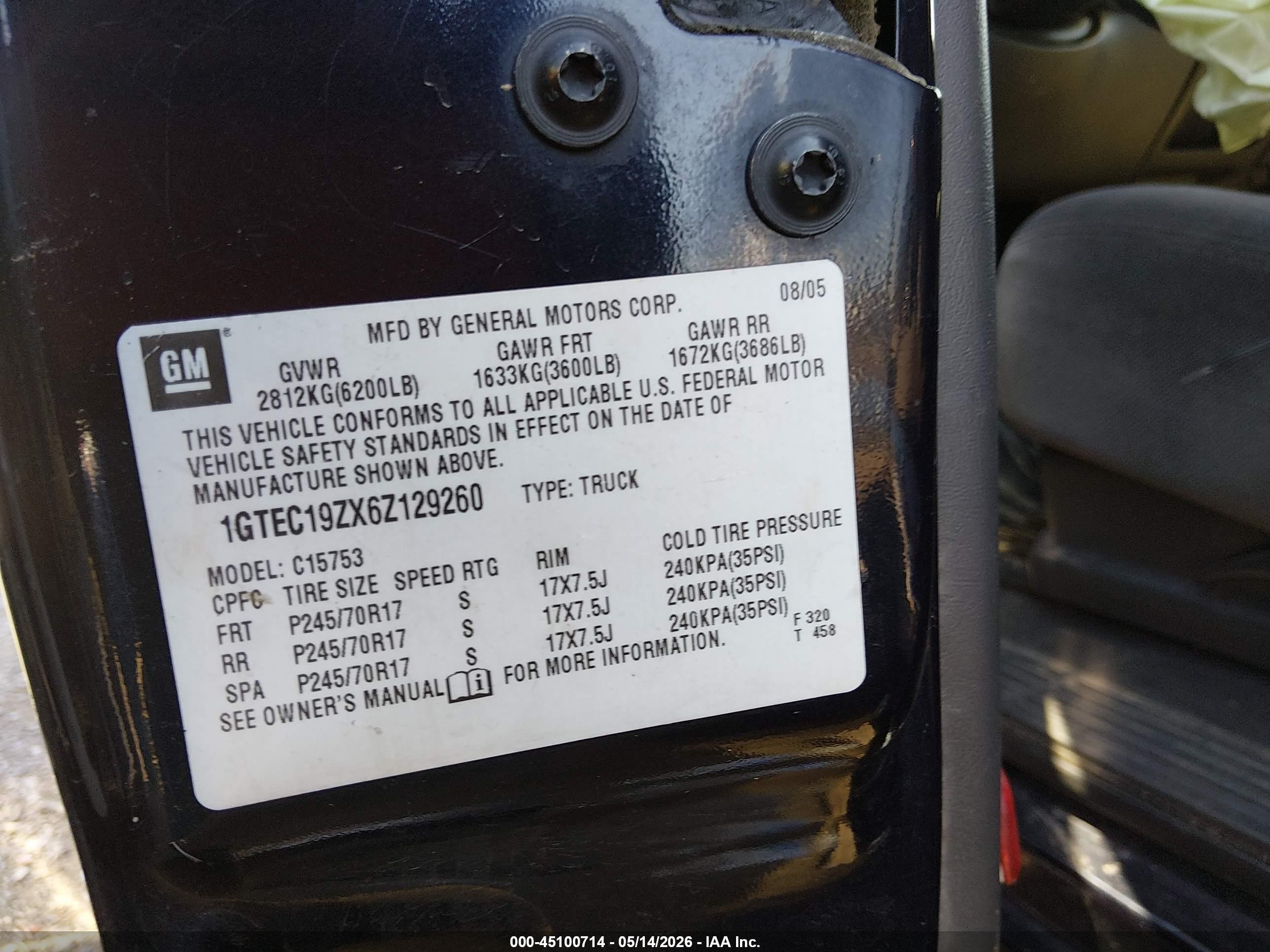 2006 Gmc Sierra 1500 Sle1 Черный vin: 1GTEC19ZX6Z129260