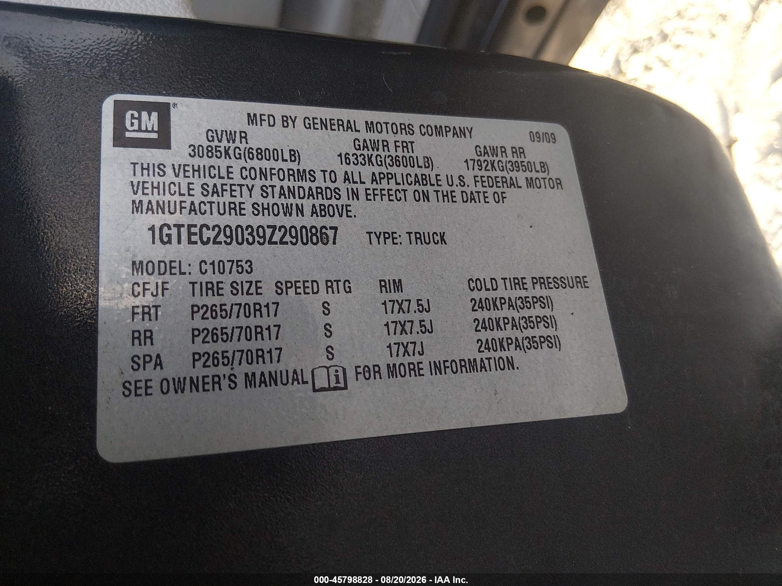 2009 Gmc Sierra 1500 Sle Black vin: 1GTEC29039Z290867