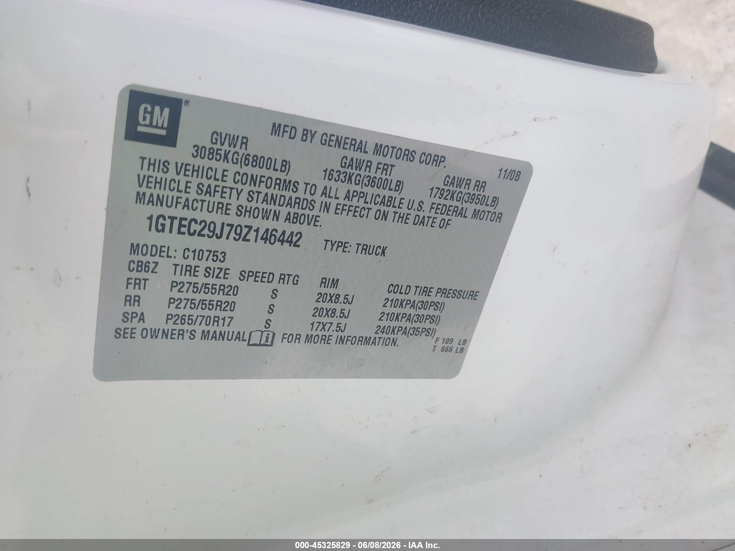 2009 Gmc Sierra 1500 Sle White vin: 1GTEC29J79Z146442
