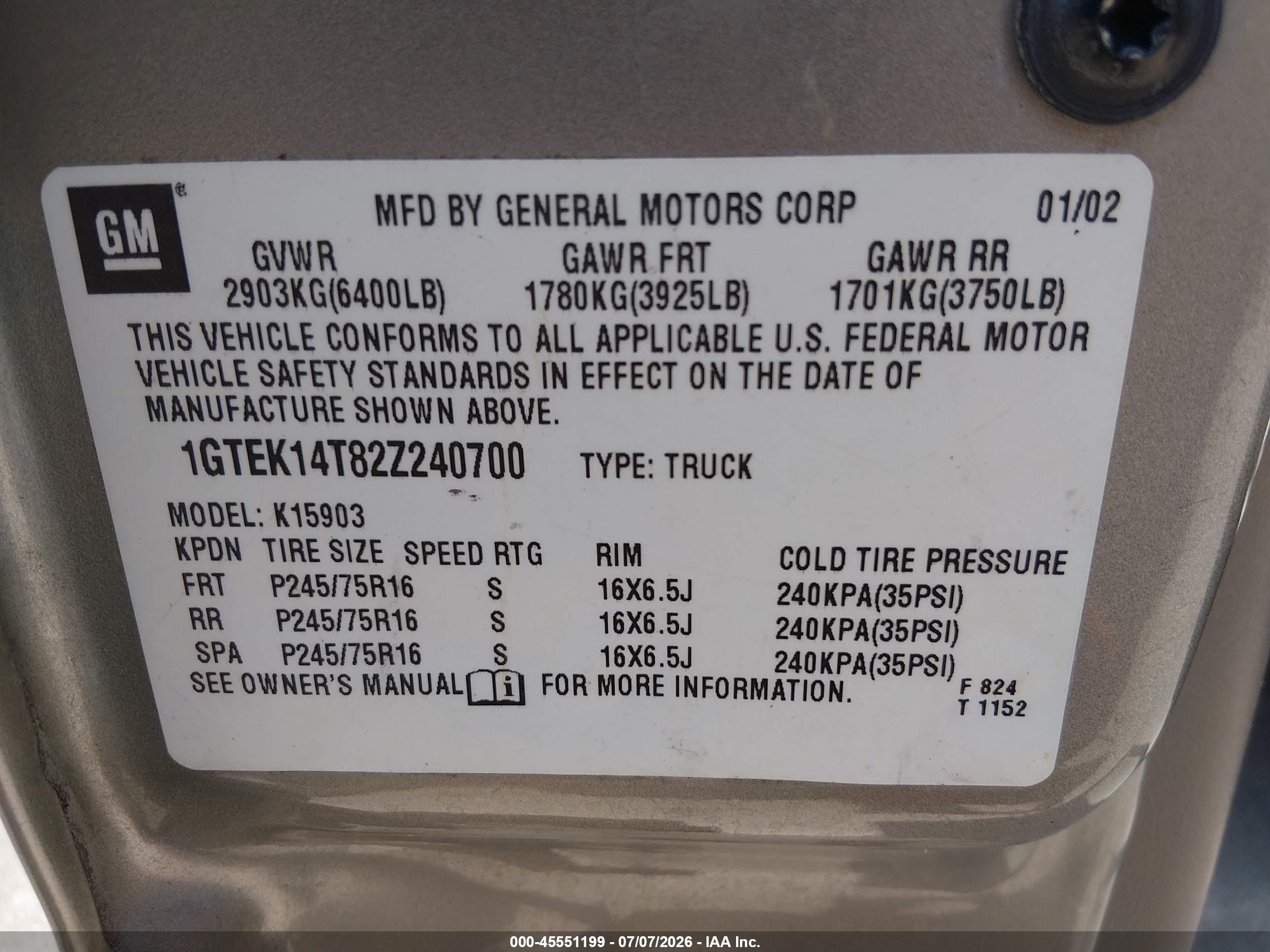 2002 Gmc Sierra 1500 Standard Tan vin: 1GTEK14T82Z240700