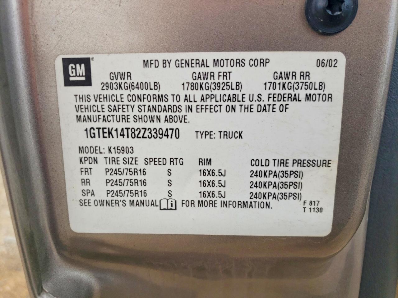2002 Gmc New Sierra K1500 Tan vin: 1GTEK14T82Z339470