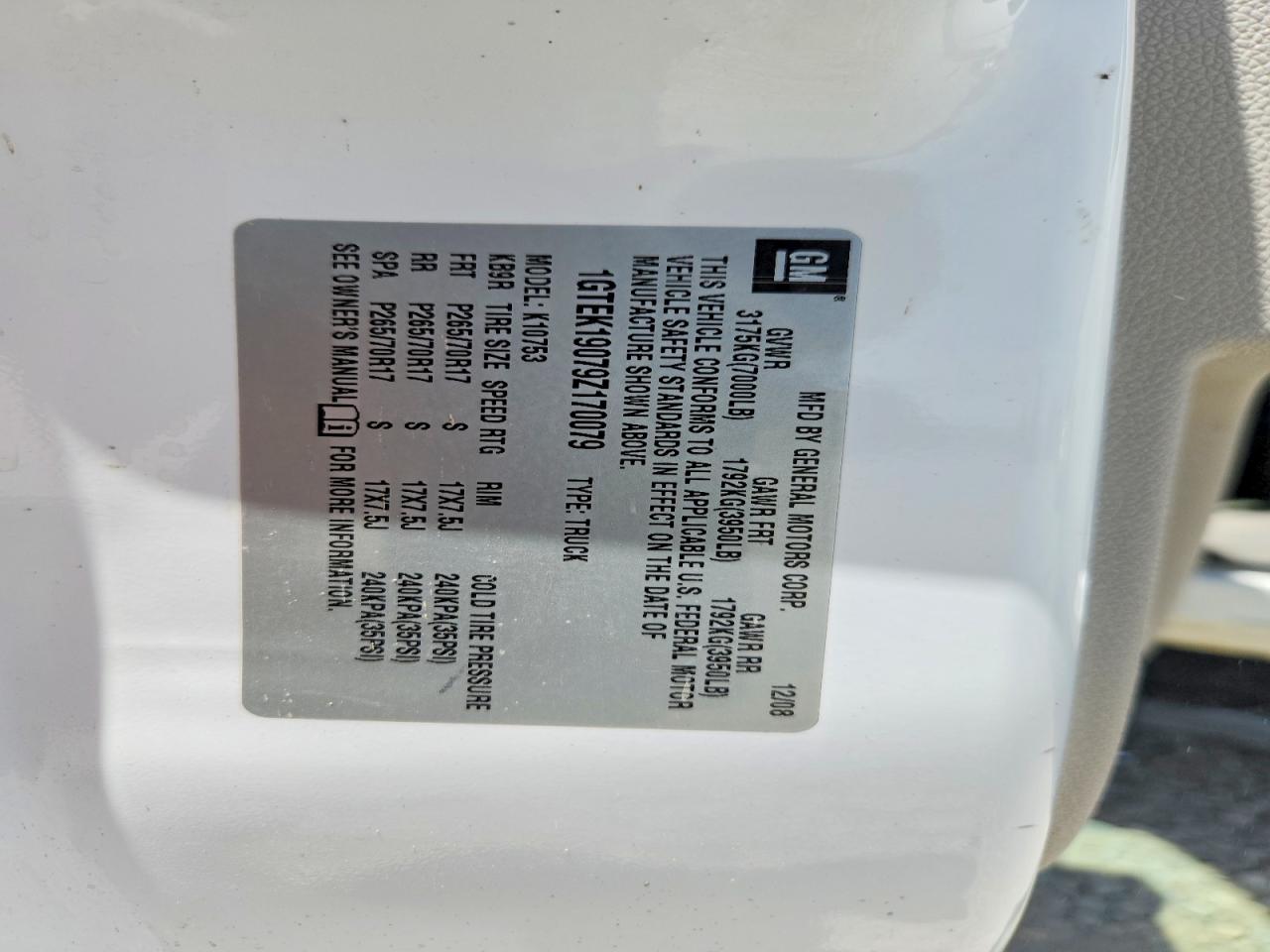 2009 Gmc Sierra K1500 White vin: 1GTEK19079Z170079