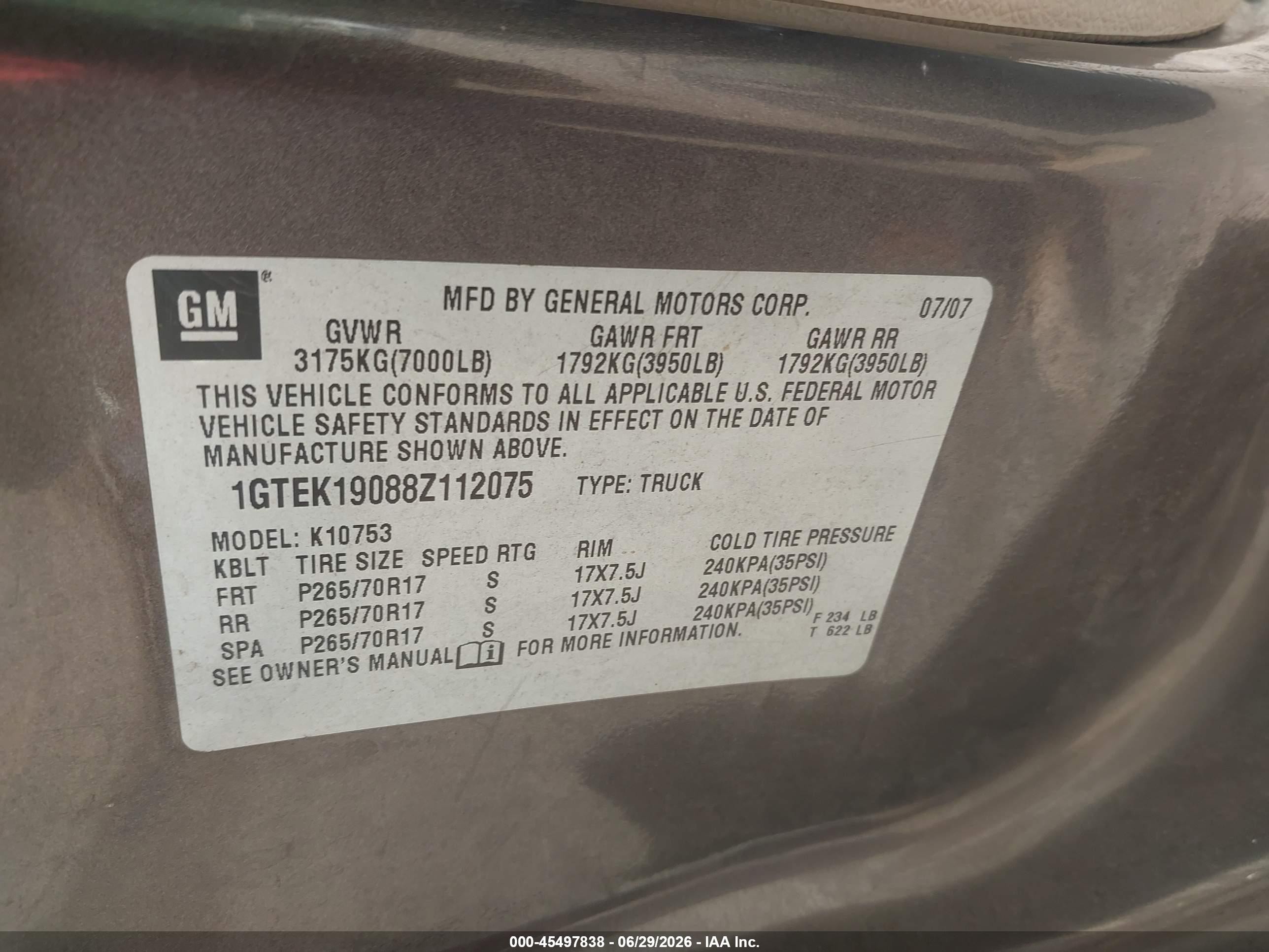 2008 Gmc Sierra 1500 Sle1 Серый vin: 1GTEK19088Z112075