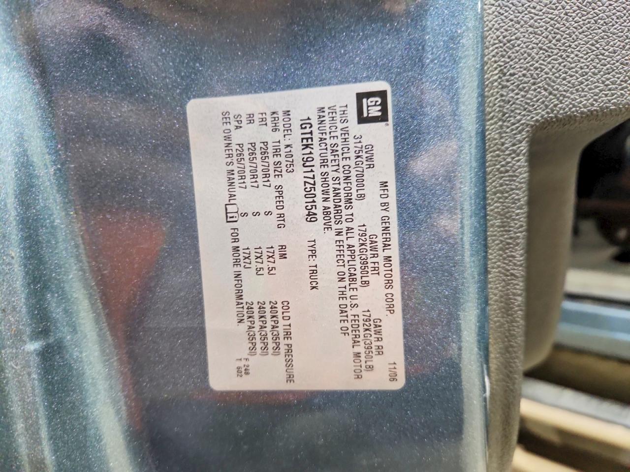 2007 Gmc New Sierra K1500 Blue vin: 1GTEK19J17Z501549