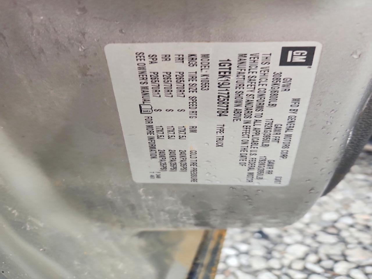 2007 Gmc Sierra Gray vin: 1GTEK19J17Z587784
