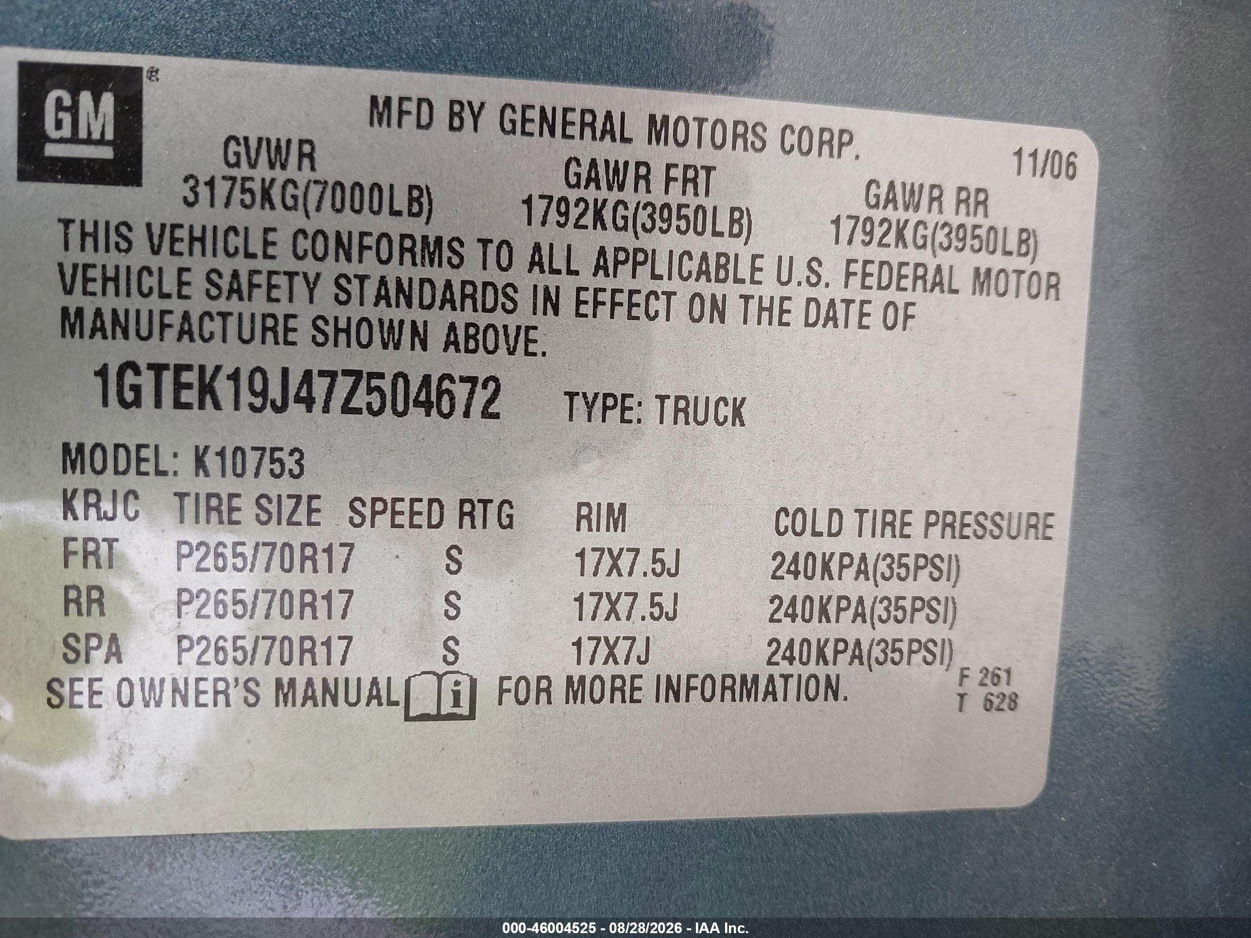 2007 Gmc Sierra 1500 Sle1 Blue vin: 1GTEK19J47Z504672