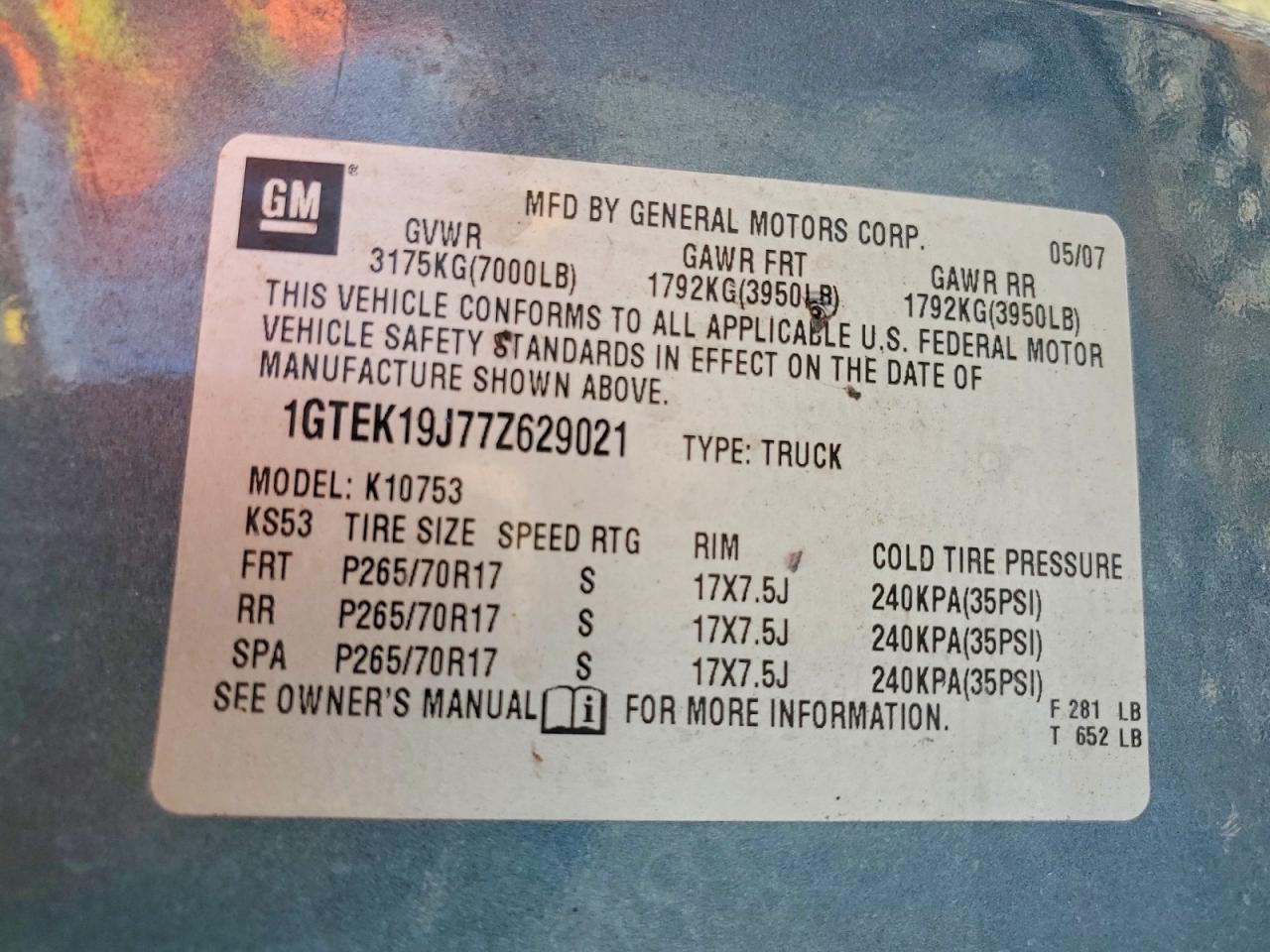 2007 Gmc New Sierra K1500 Синий vin: 1GTEK19J77Z629021