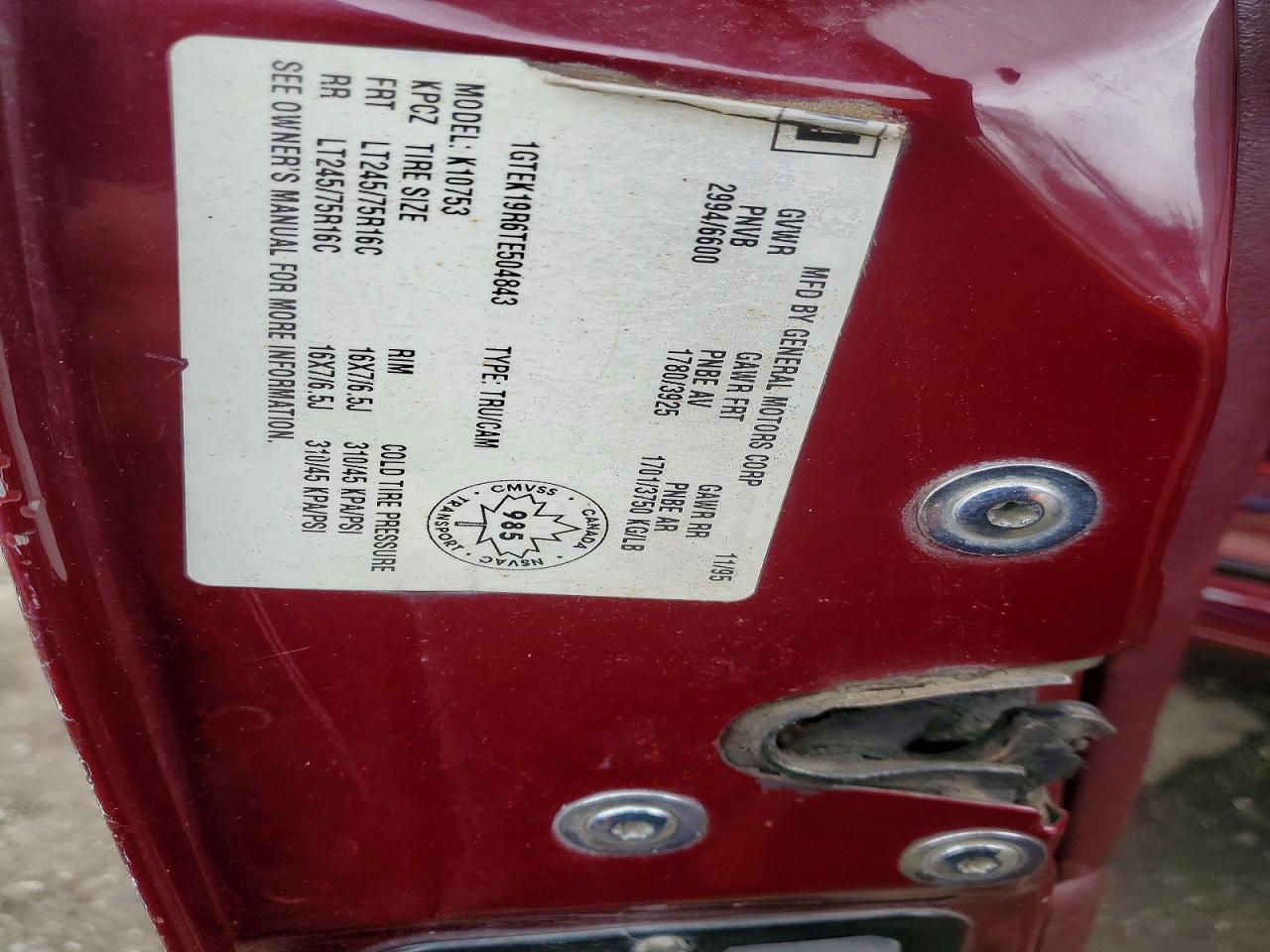 1996 Gmc Sierra K1500 Red vin: 1GTEK19R6TE504843
