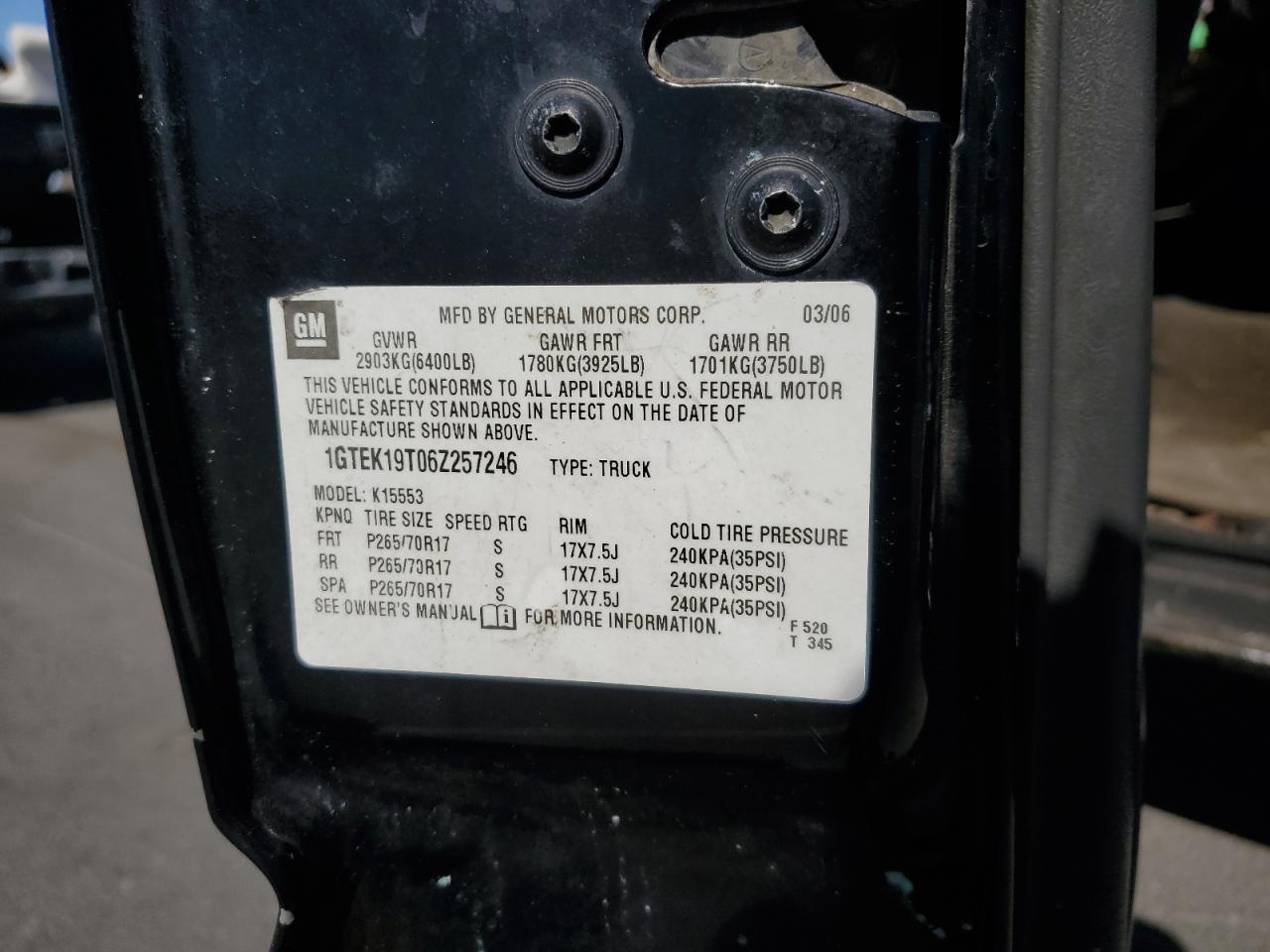 2006 Gmc New Sierra K1500 Black vin: 1GTEK19T06Z257246