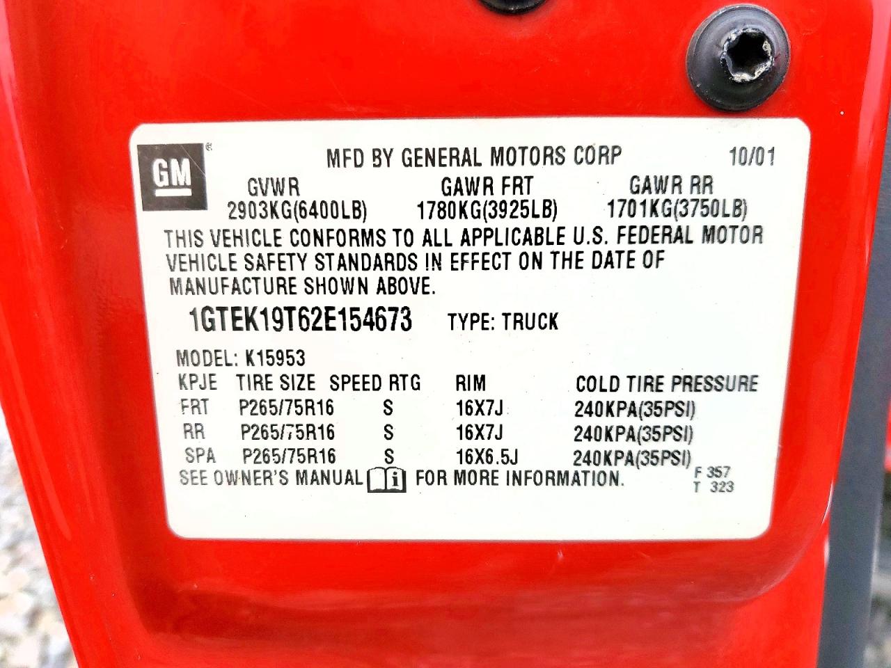 2002 Gmc New Sierra K1500 Red vin: 1GTEK19T62E154673