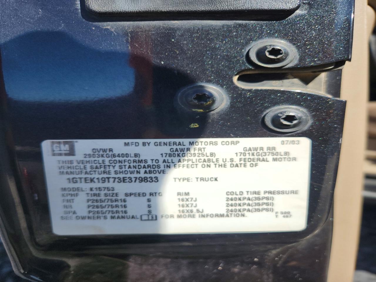 2003 Gmc 1500 Black vin: 1GTEK19T73E379833