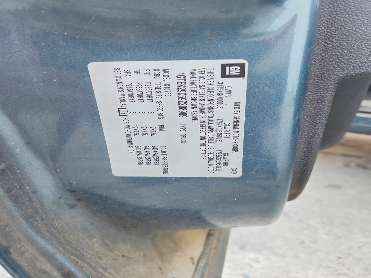 2009 Gmc Sierra K1500 Sle Blue vin: 1GTEK29C59Z208909