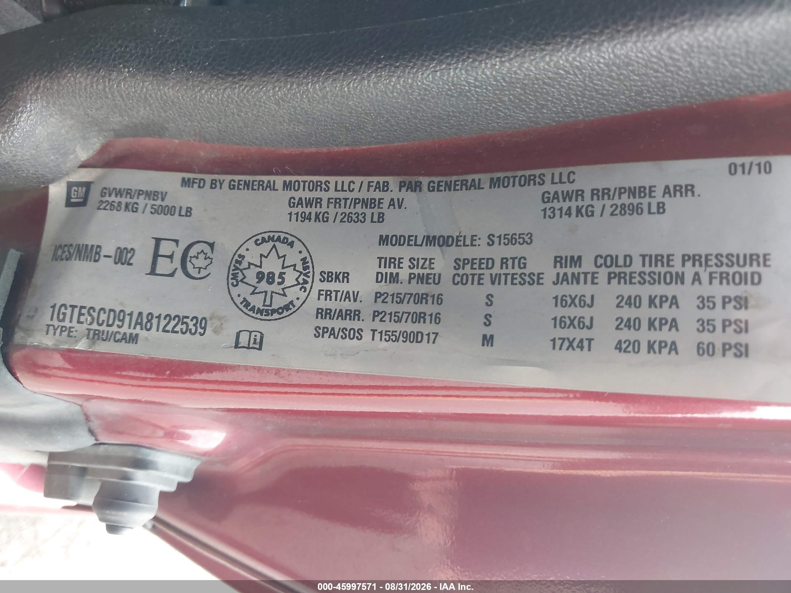2010 Gmc Canyon Sle1 Red vin: 1GTESCD91A8122539