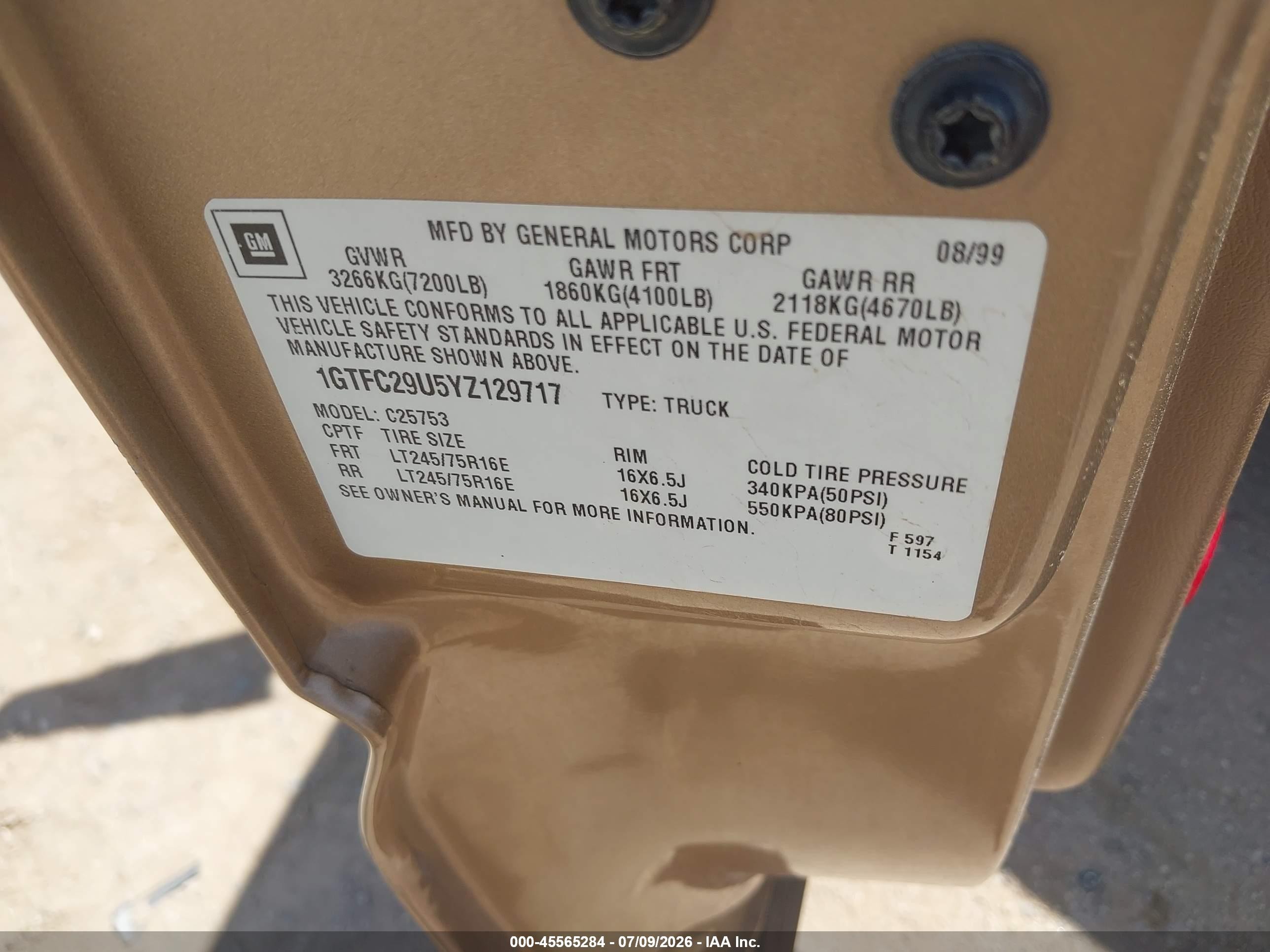 2000 Gmc Sierra 2500 Sle Золотой vin: 1GTFC29U5YZ129717