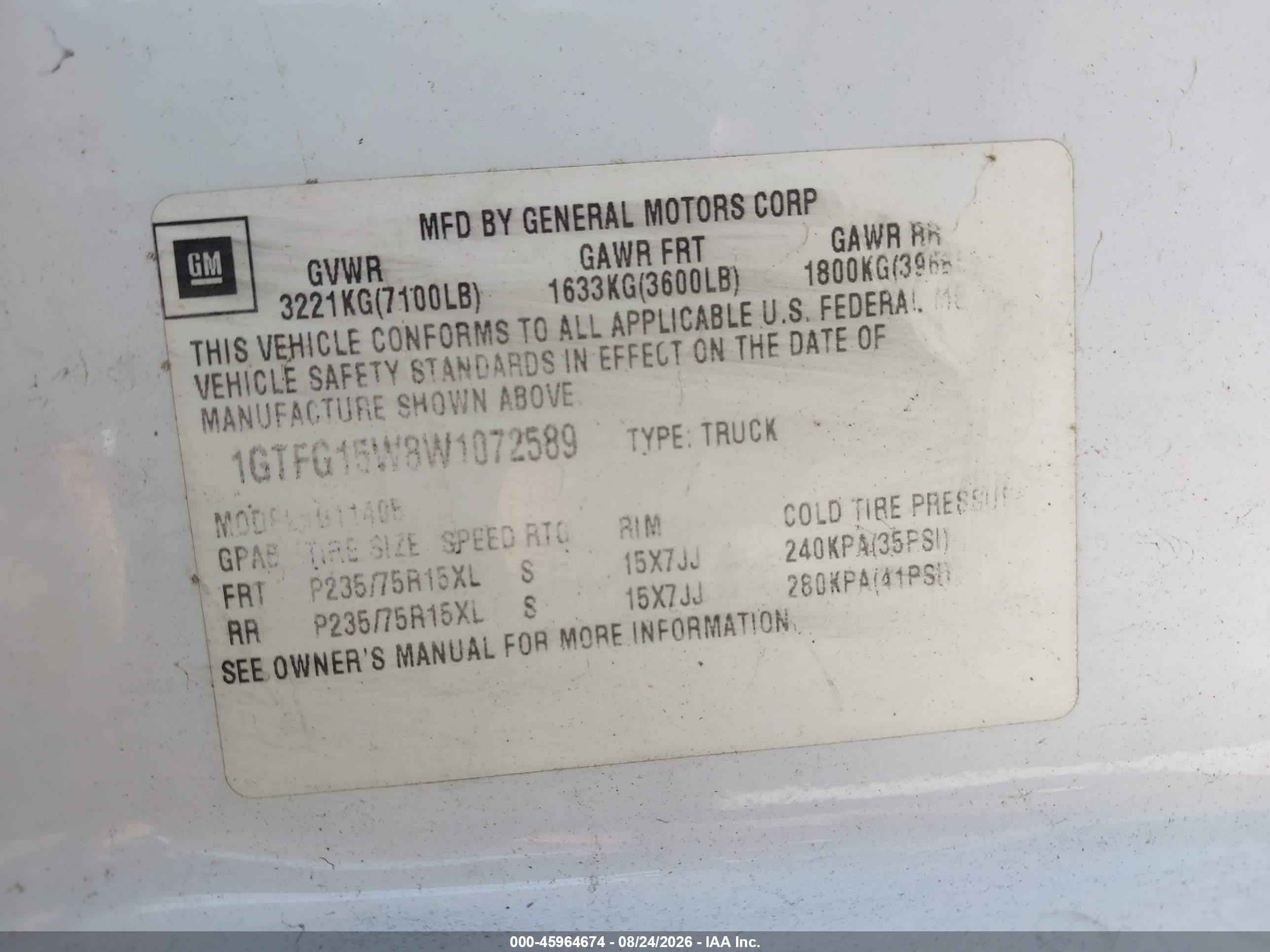 1998 Gmc Savana Standard White vin: 1GTFG15W8W1072589