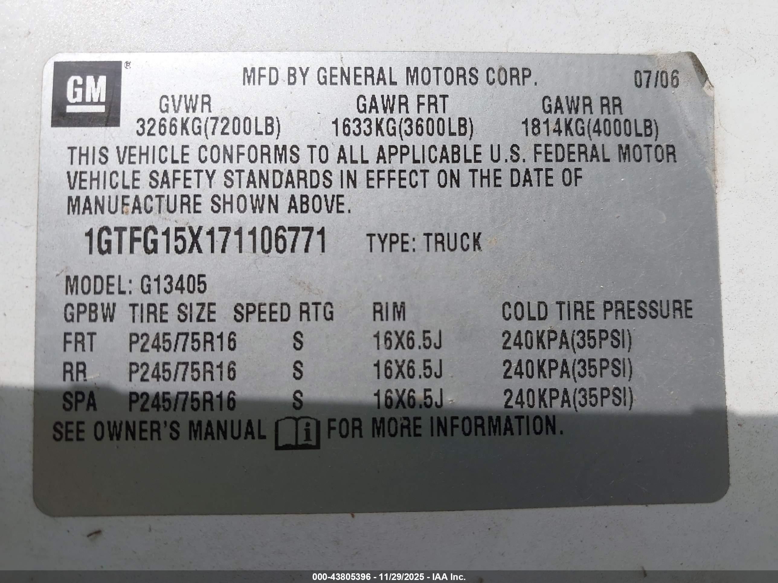 2007 Gmc Savana Work Van Белый vin: 1GTFG15X171106771