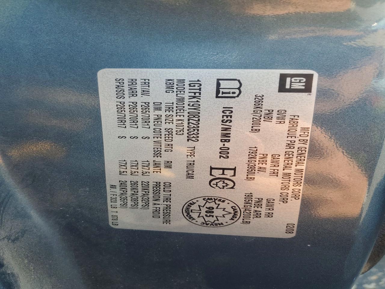 2008 Gmc Sierra K1500 Blue vin: 1GTFK19Y08Z235332